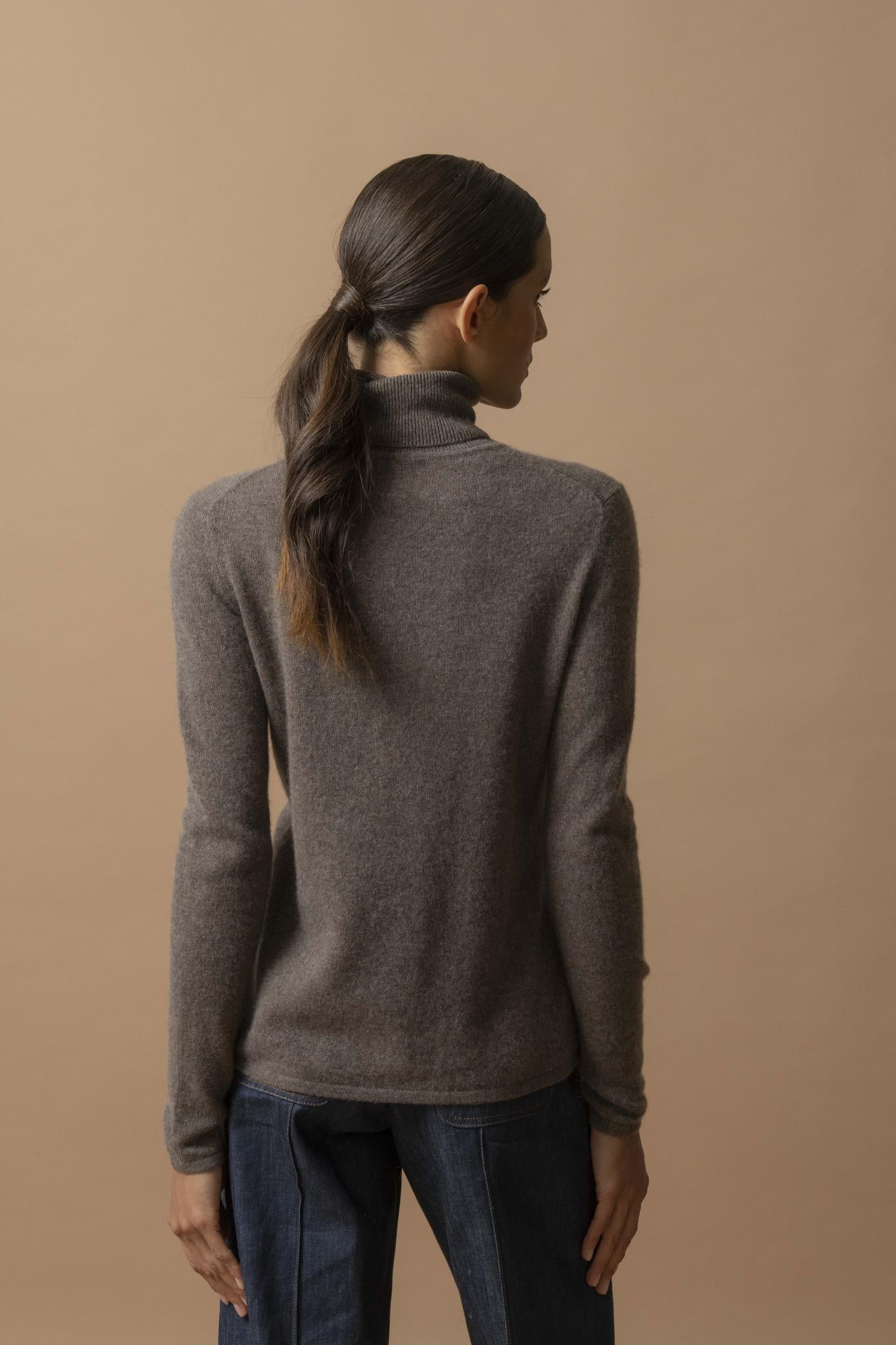 ASHLEY pull col roulé taupe chiné 100% cachemire