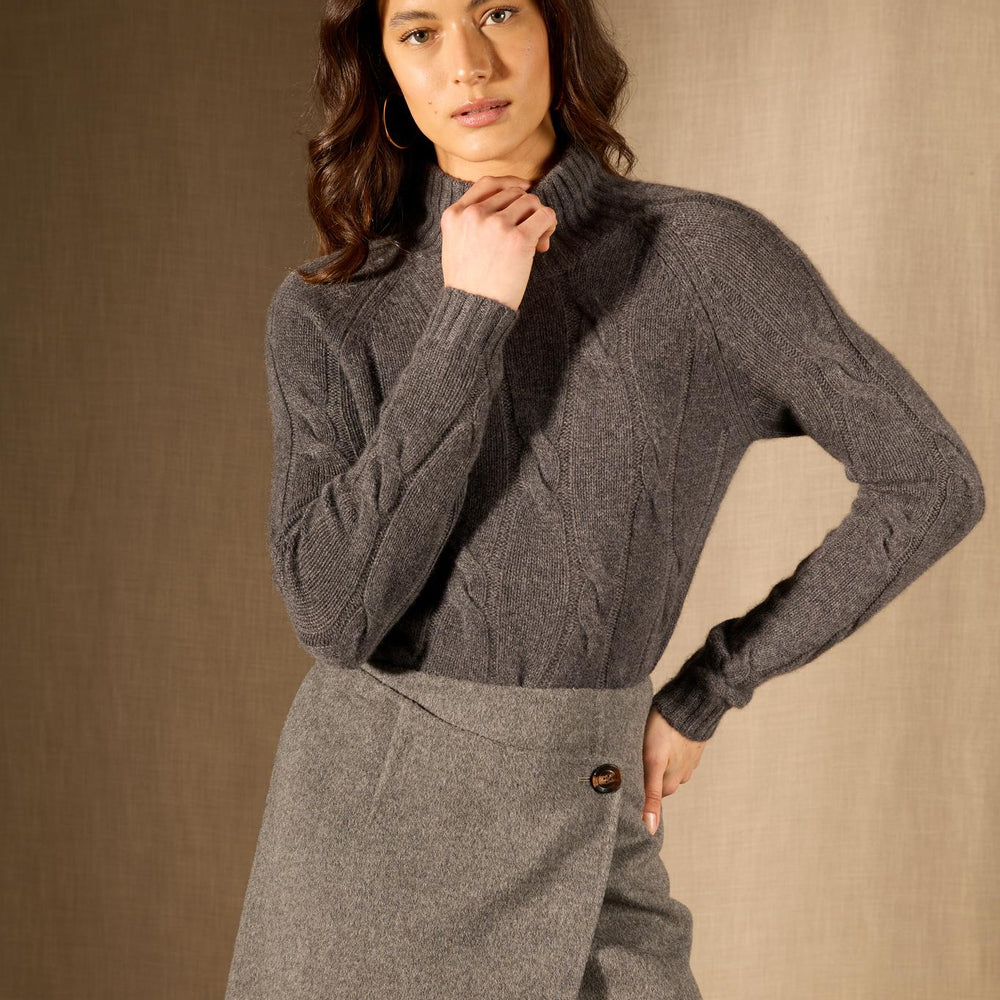 ASPEN pull col montant 6 fils anthracite chiné 100% cachemire