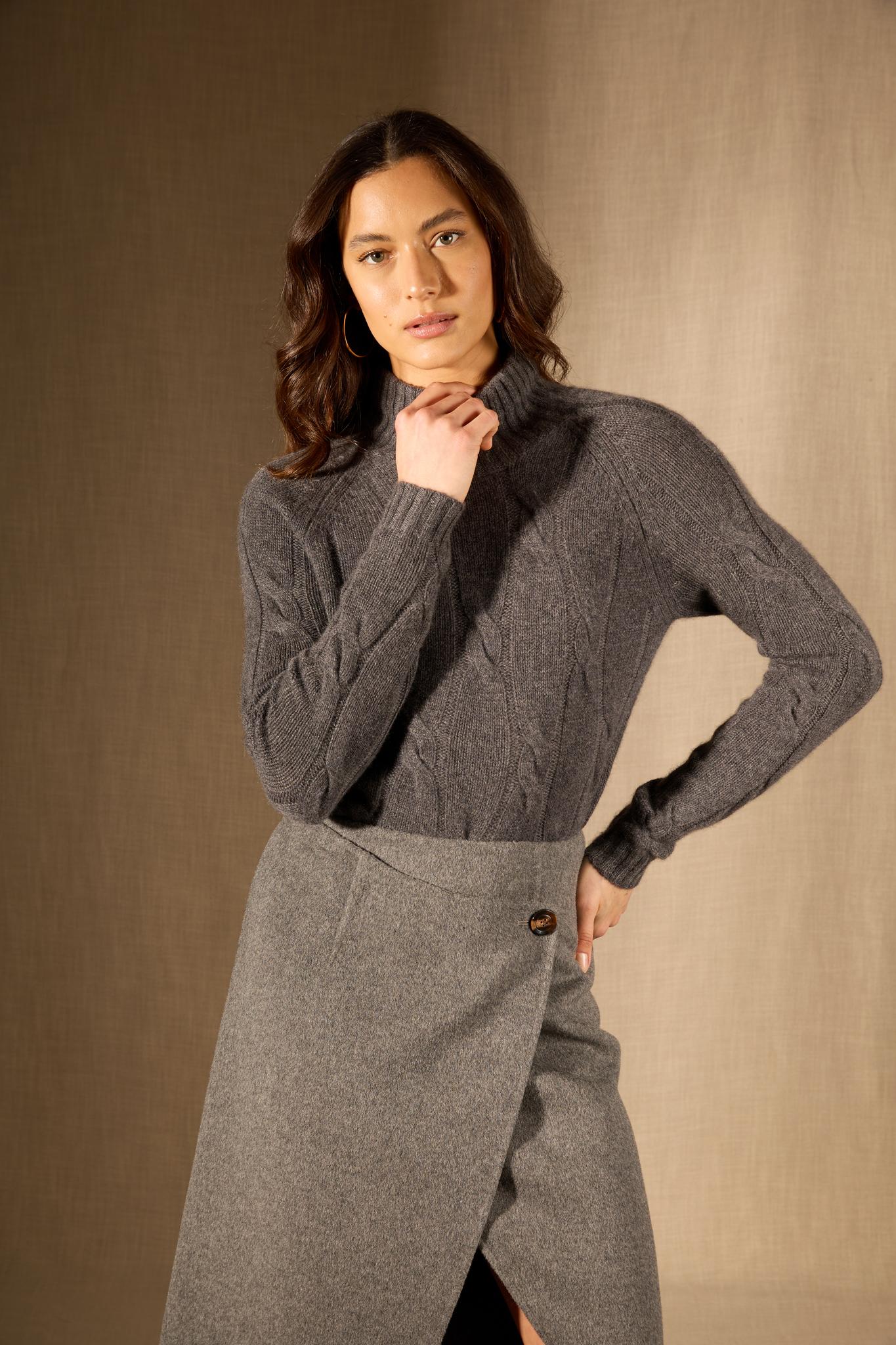 ASPEN pull col montant 6 fils anthracite chiné 100% cachemire