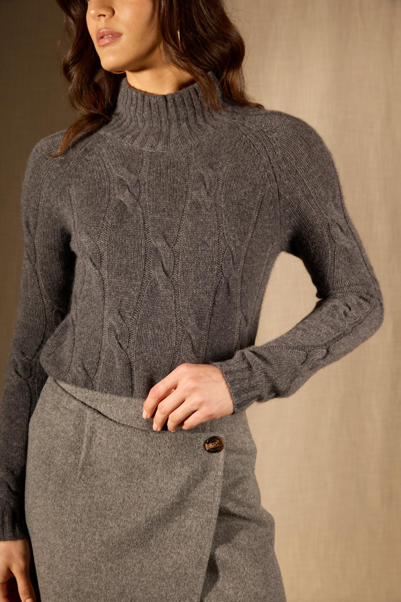 ASPEN pull col montant 6 fils anthracite chiné 100% cachemire