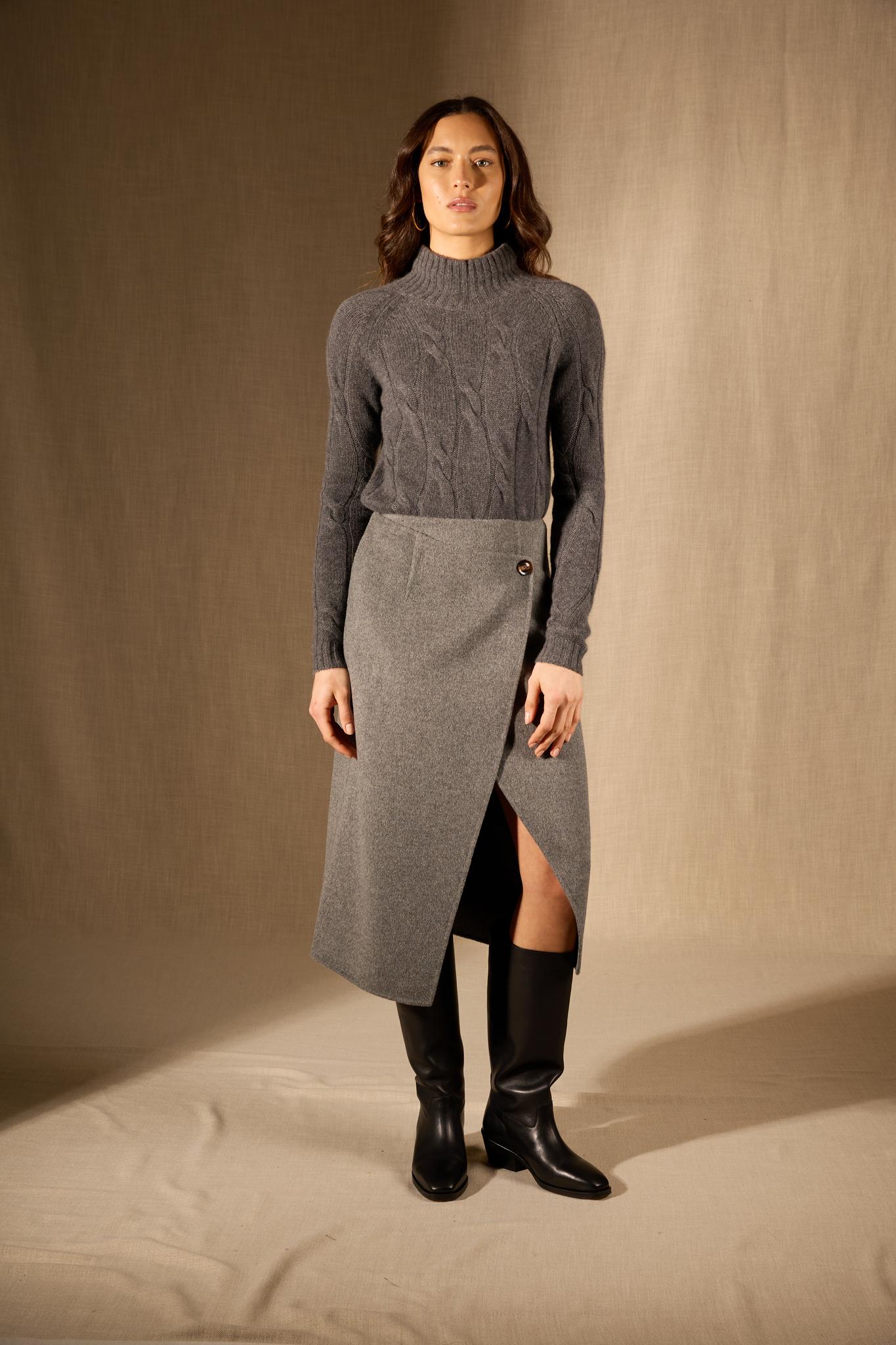 ASPEN pull col montant 6 fils anthracite chiné 100% cachemire