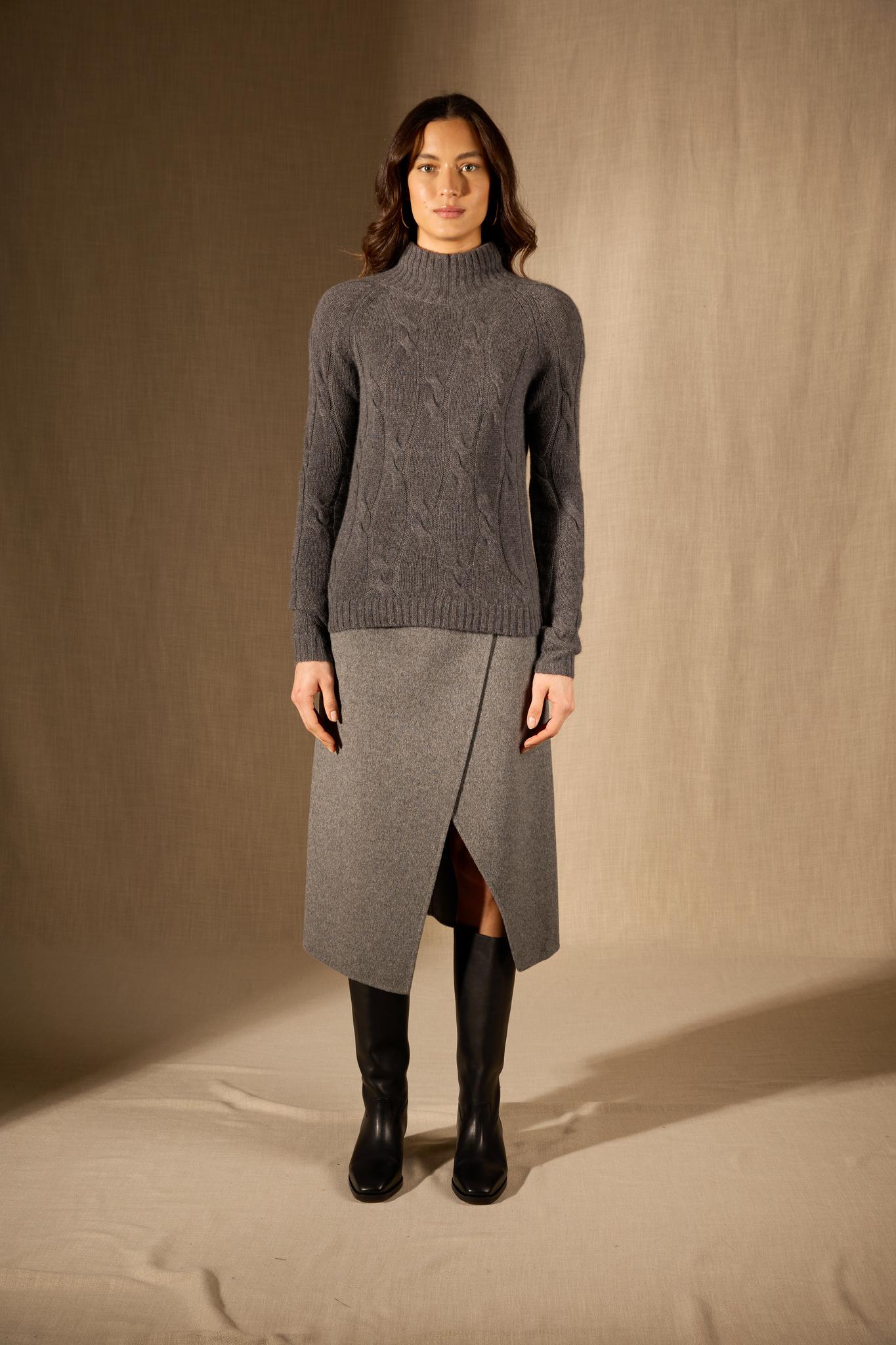 ASPEN pull col montant 6 fils anthracite chiné 100% cachemire