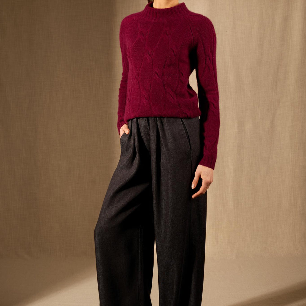 ASPEN pull col montant 6 fils bordeaux 100% cachemire