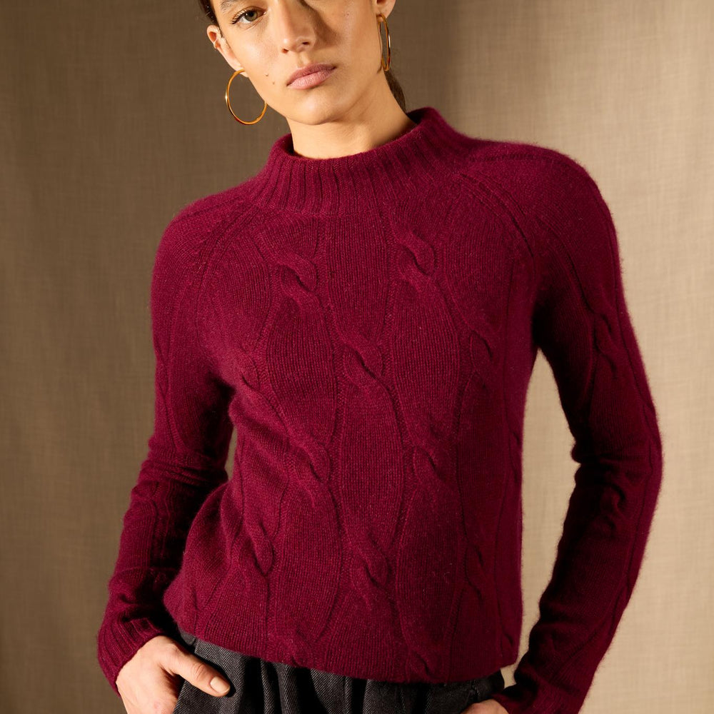 ASPEN pull col montant 6 fils bordeaux 100% cachemire
