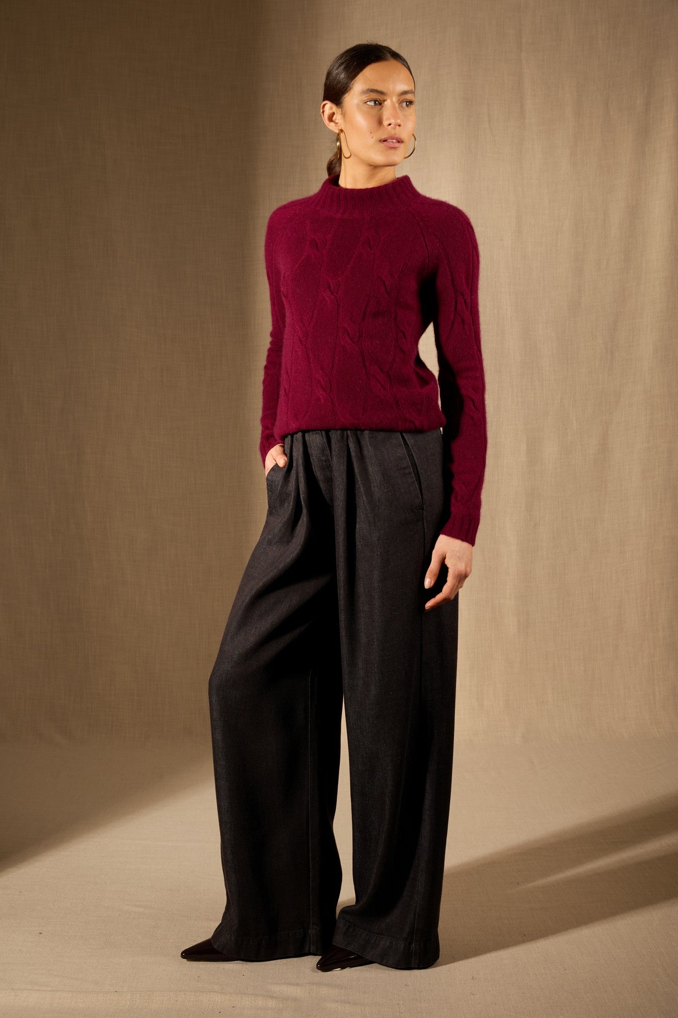 aspen pull col montant 6 fils bordeaux 100% cachemire