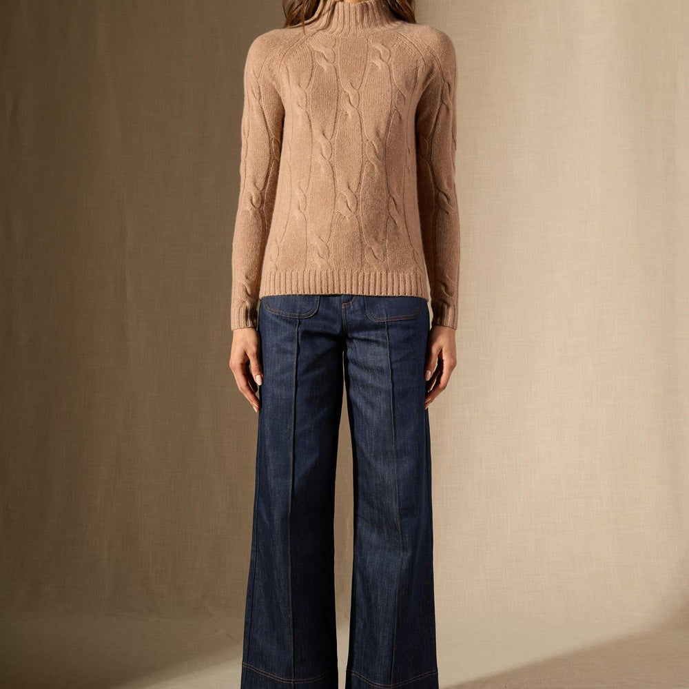 ASPEN pull col montant 6 fils camel chiné 100% cachemire