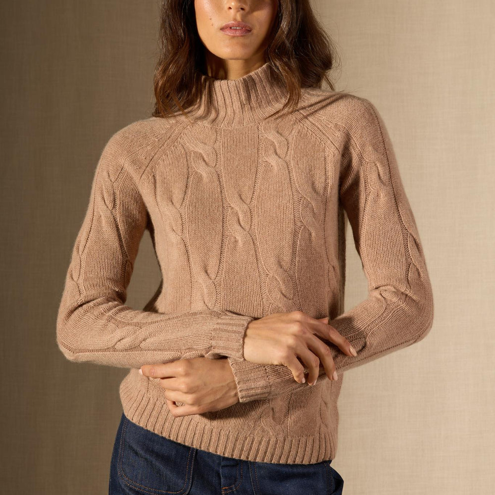 ASPEN pull col montant 6 fils camel chiné 100% cachemire