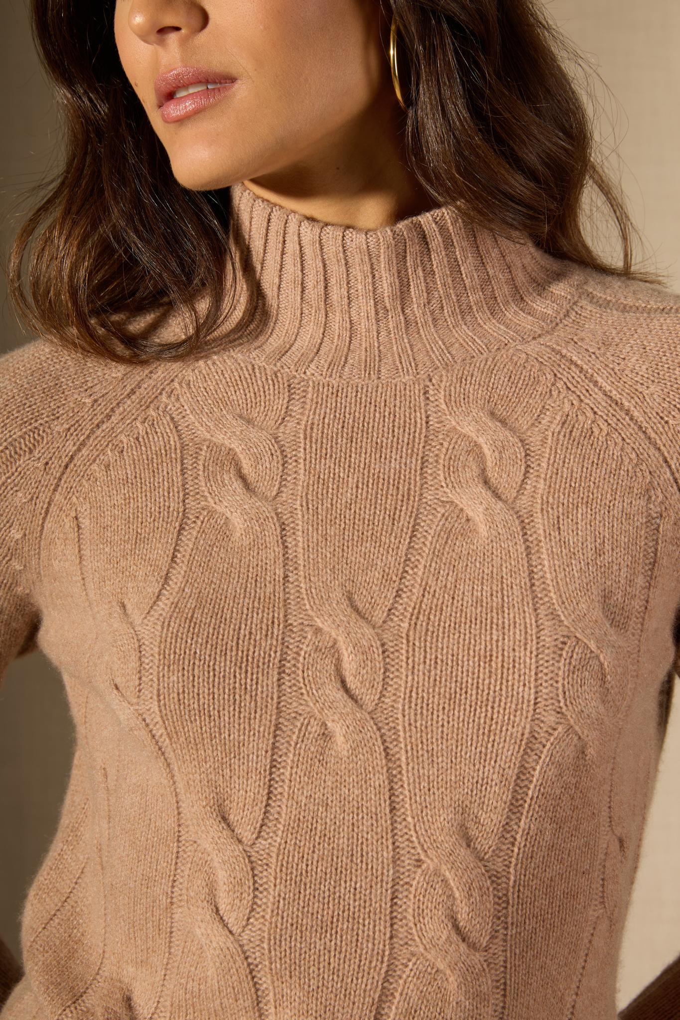ASPEN pull col montant 6 fils camel chiné 100% cachemire