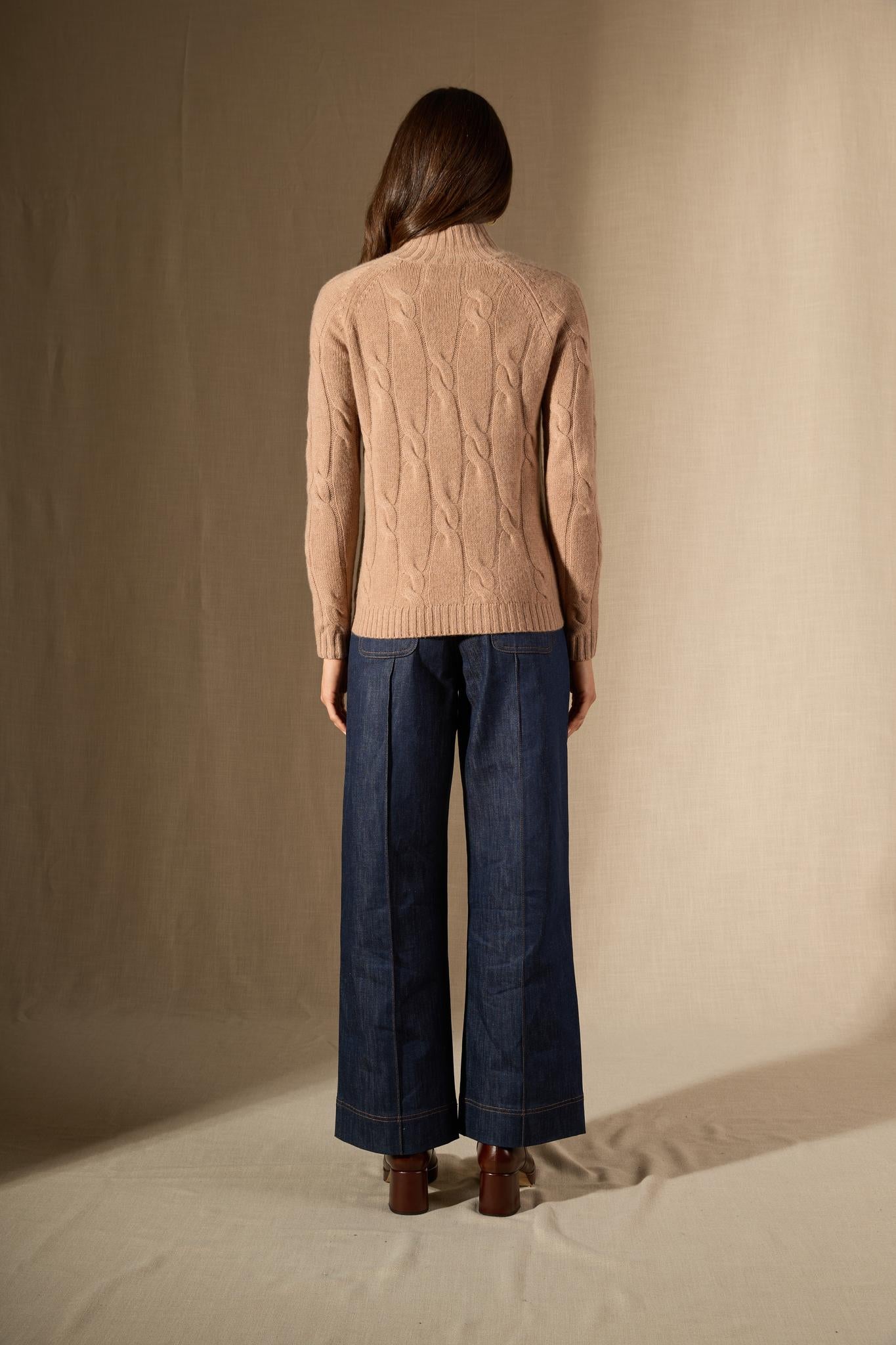 ASPEN pull col montant 6 fils camel chiné 100% cachemire