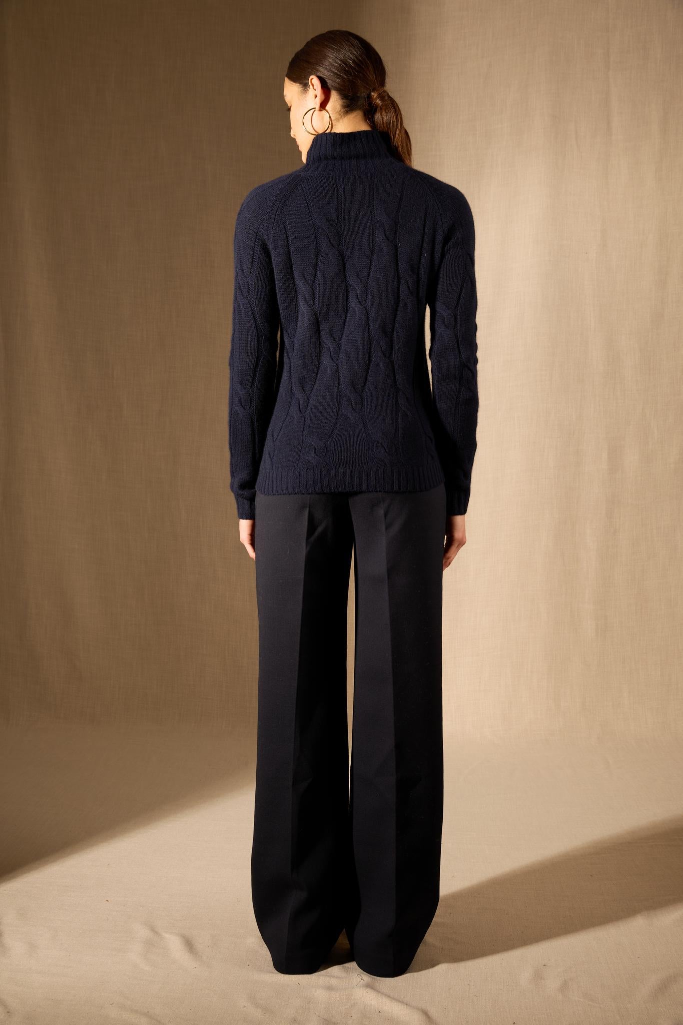 ASPEN pull col montant 6 fils navy 100% cachemire