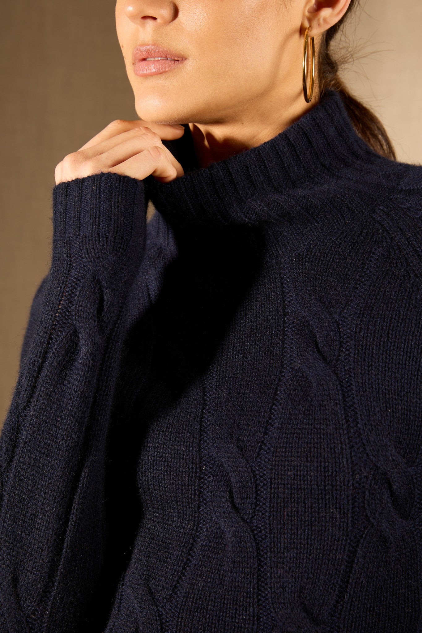 aspen pull col montant 6 fils navy 100% cachemire