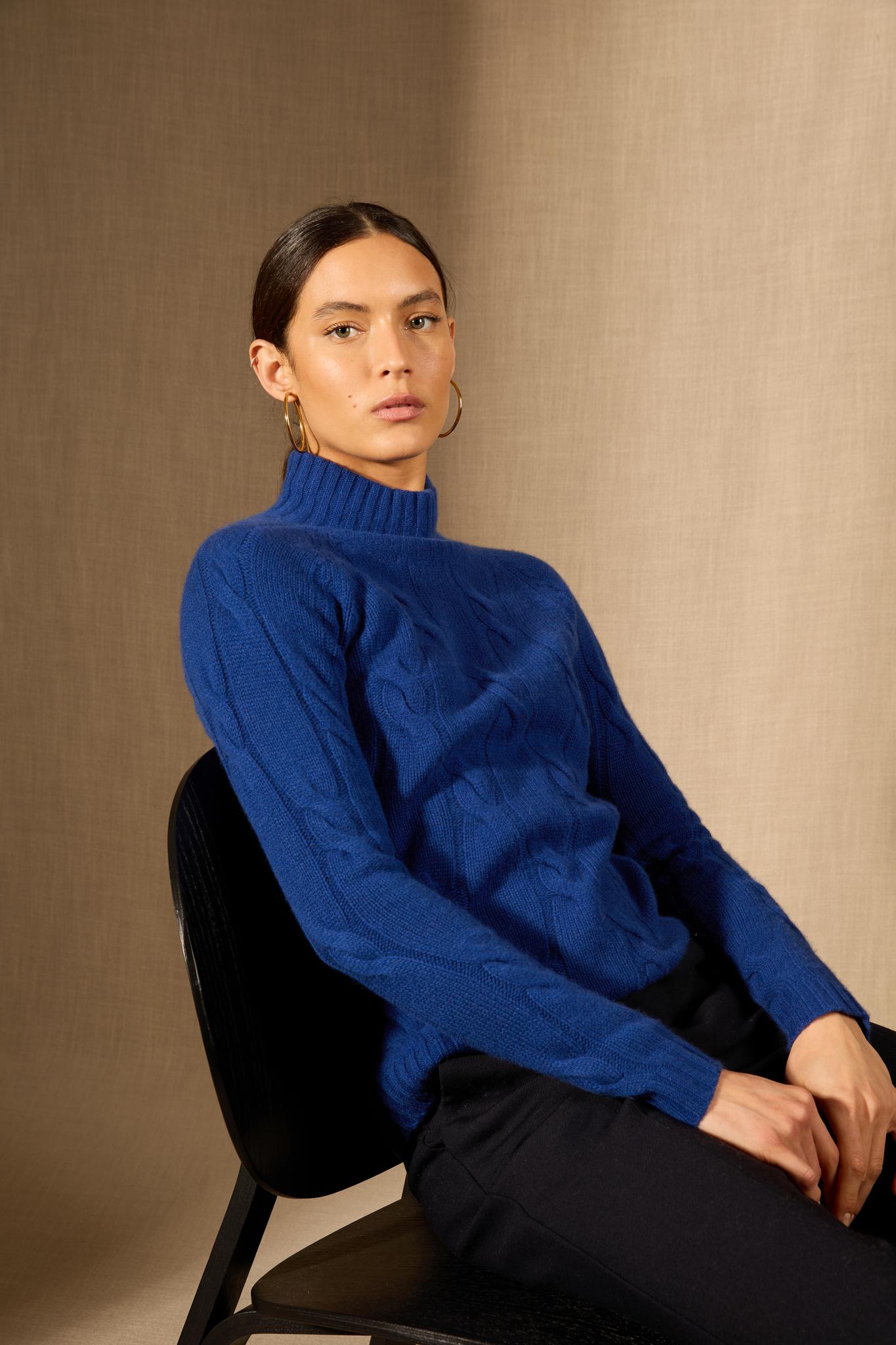 ASPEN pull col montant 6 fils outremer 100% cachemire