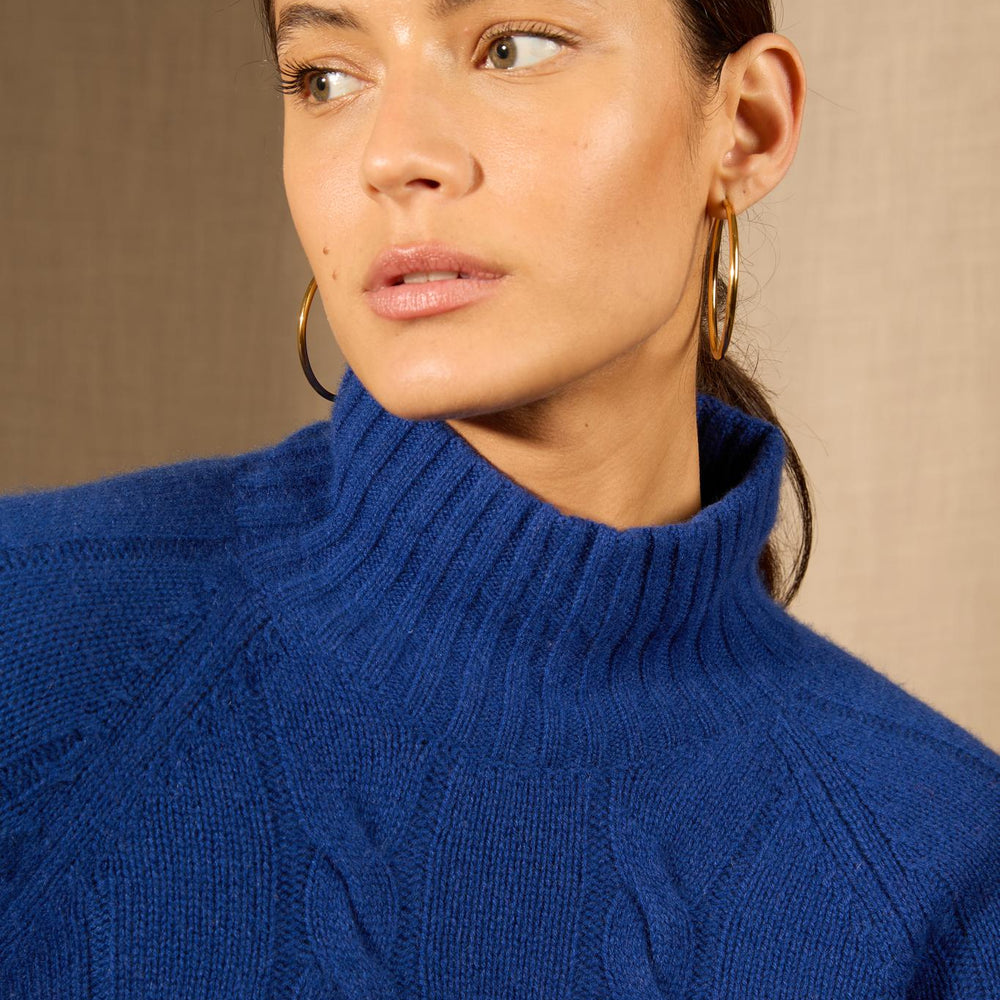 ASPEN pull col montant 6 fils outremer 100% cachemire