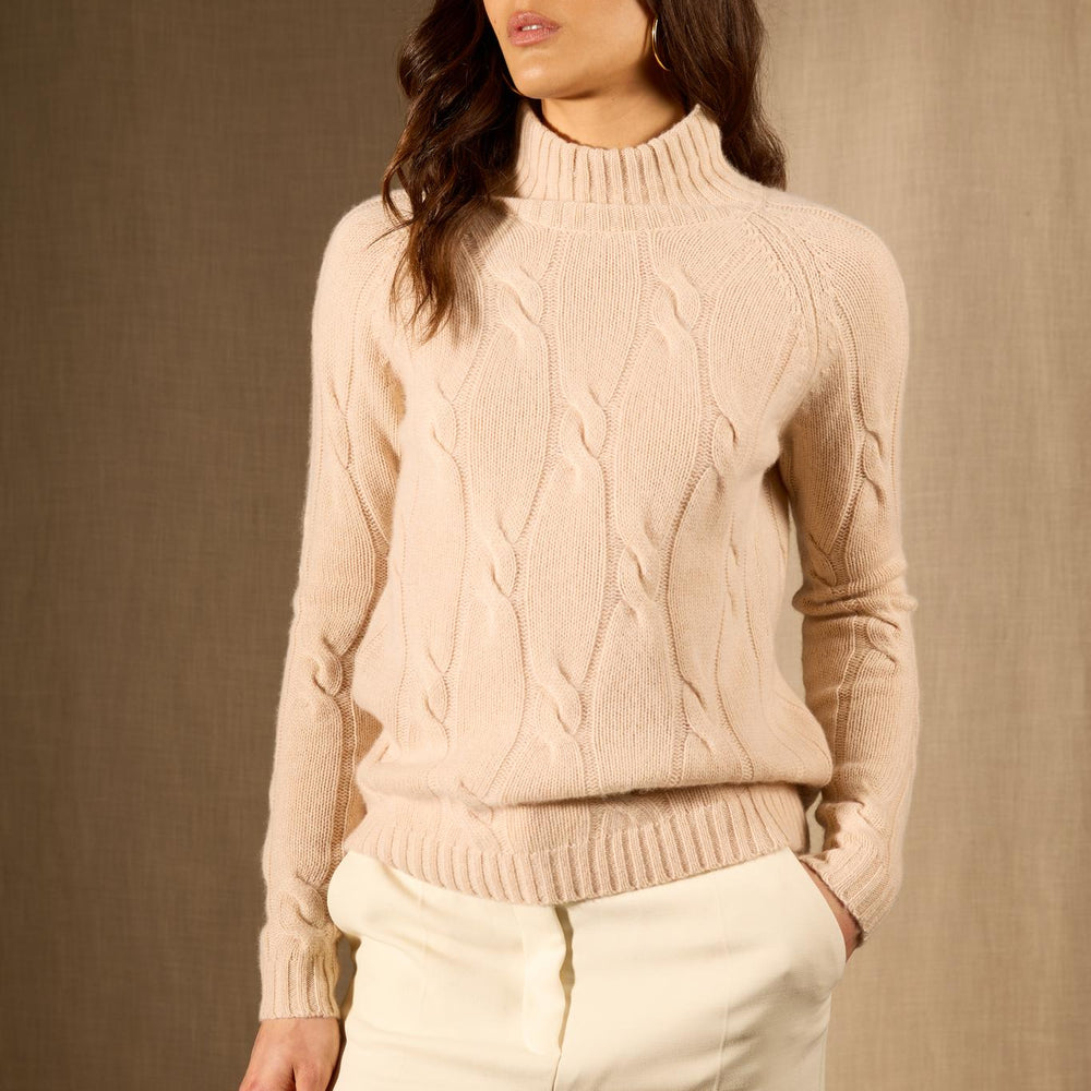 ASPEN pull col montant 6 fils sable 100% cachemire