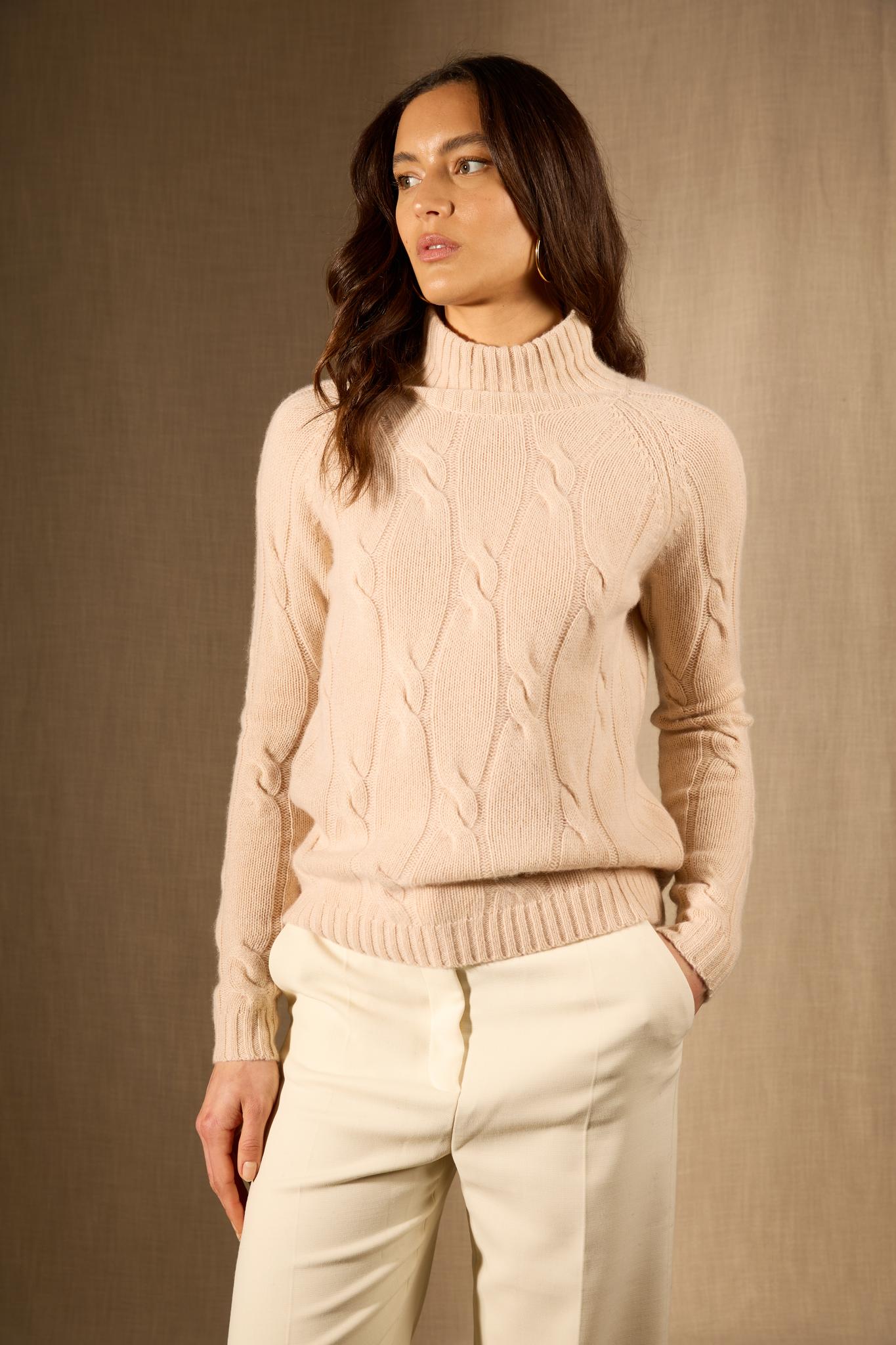 ASPEN pull col montant 6 fils sable 100% cachemire