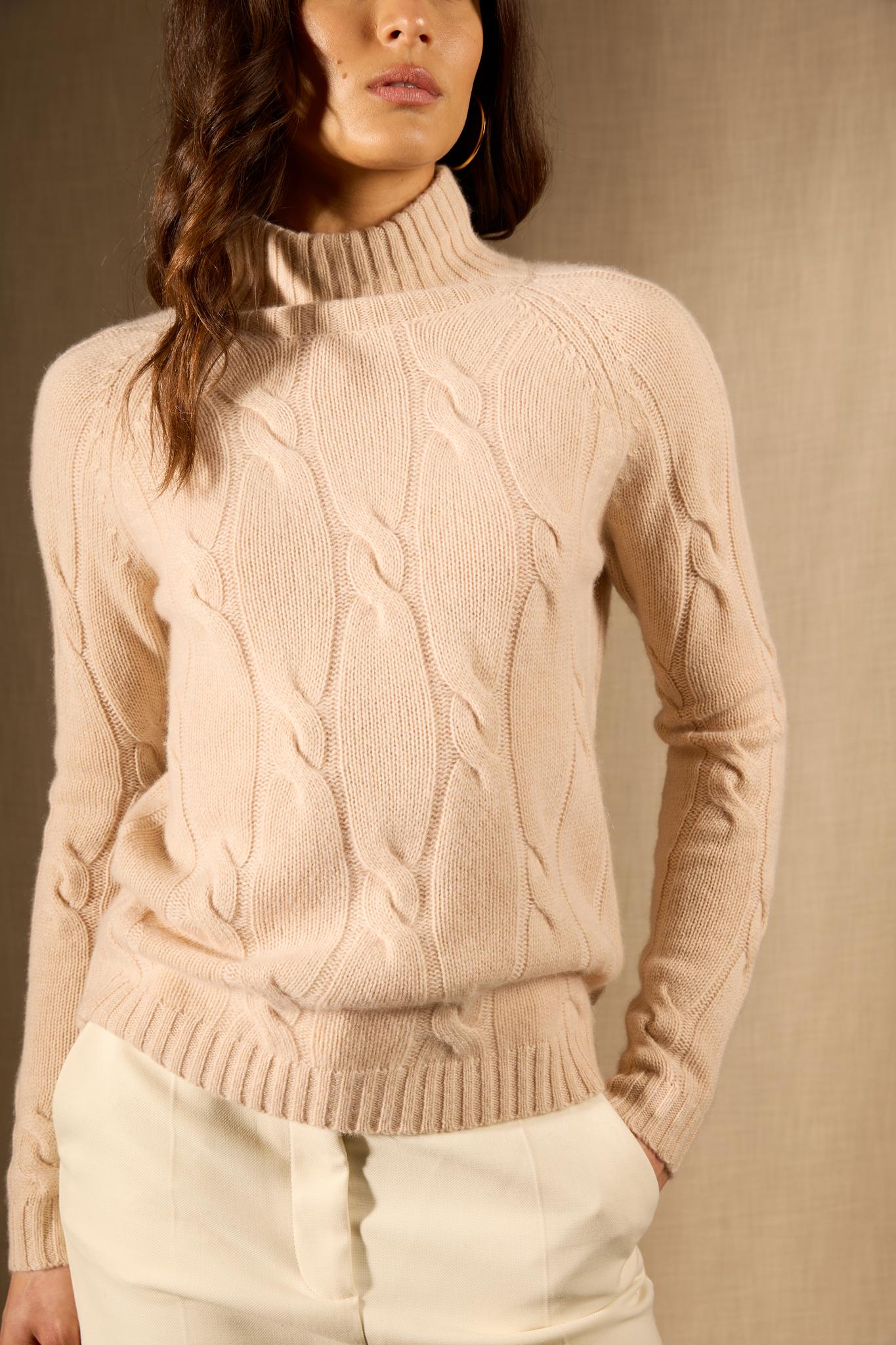 ASPEN pull col montant 6 fils sable 100% cachemire