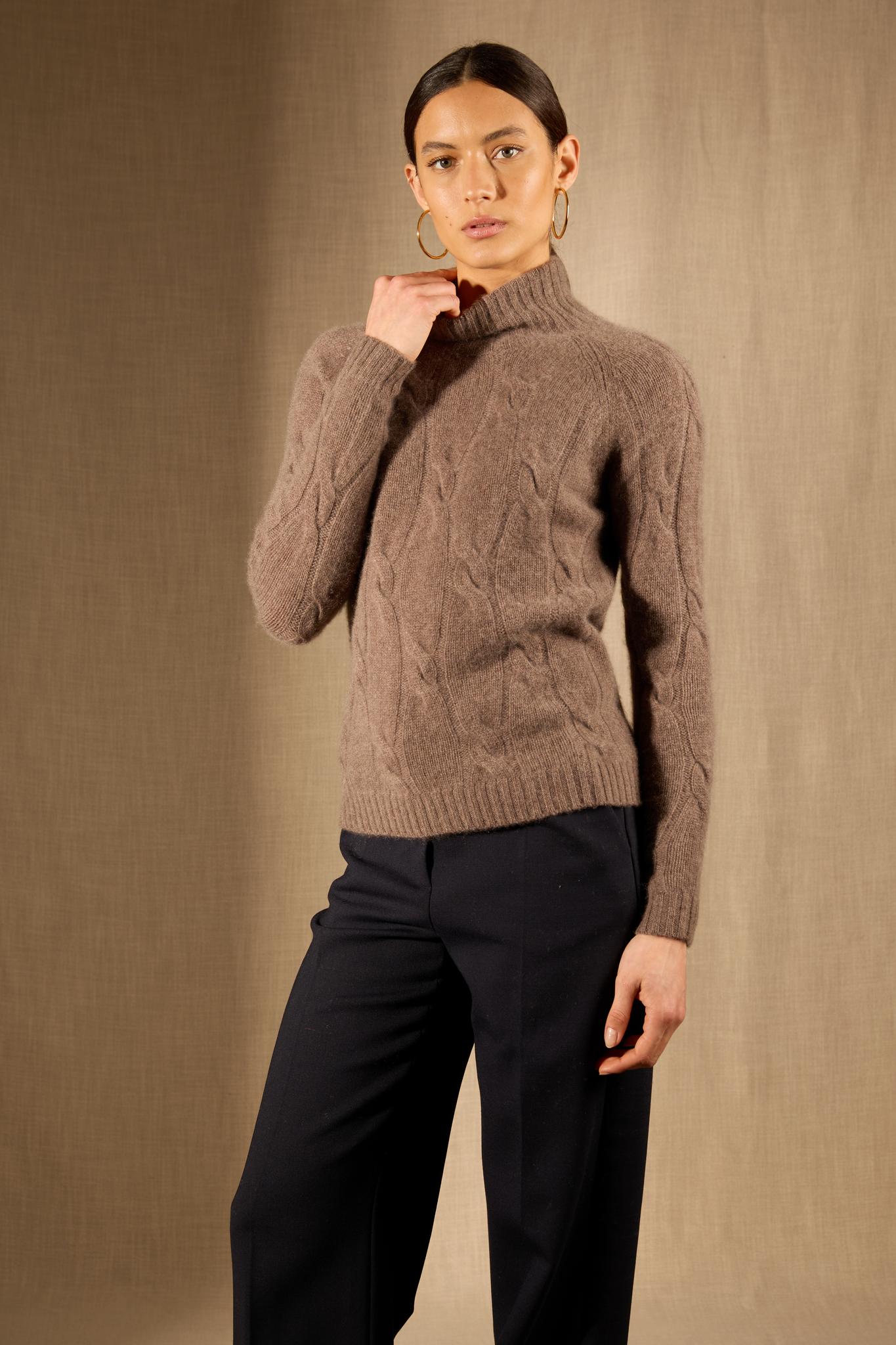 ASPEN pull col montant 6 fils taupe chiné 100% cachemire