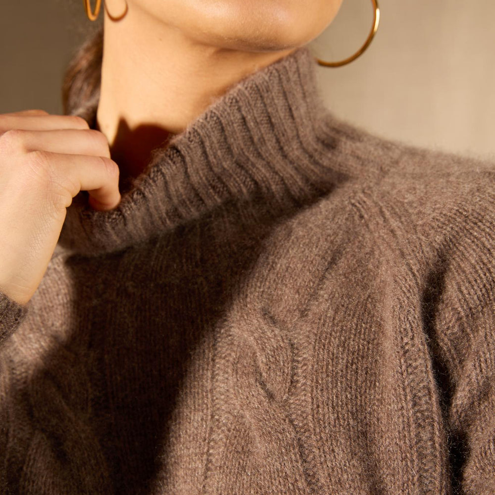 ASPEN pull col montant 6 fils taupe chiné 100% cachemire