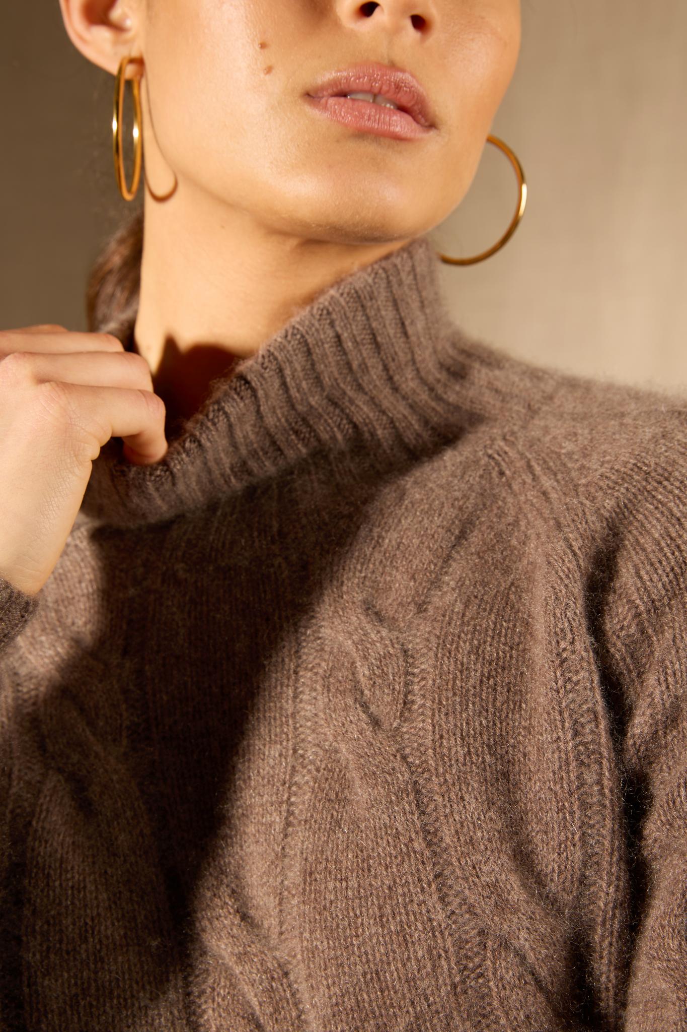 ASPEN pull col montant 6 fils taupe chiné 100% cachemire