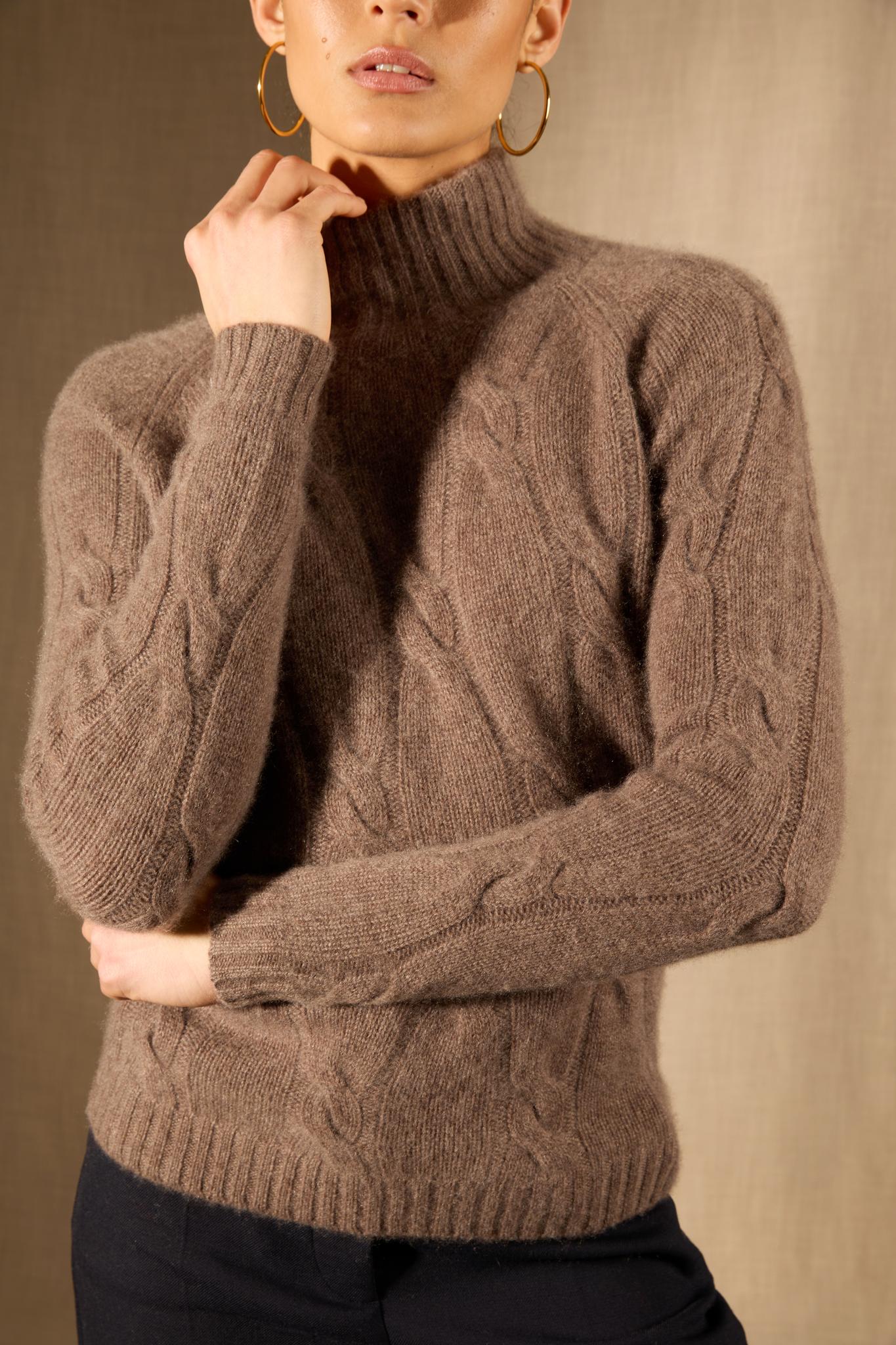ASPEN pull col montant 6 fils taupe chiné 100% cachemire