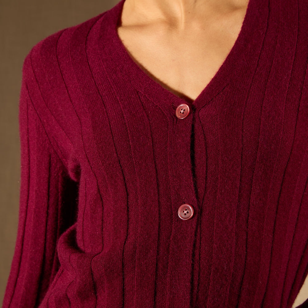 aurora cardigan col v bordeaux 100% cachemire