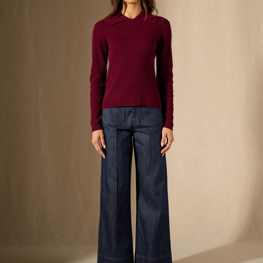 Arlena pull col claudine bordeaux 100% cachemire