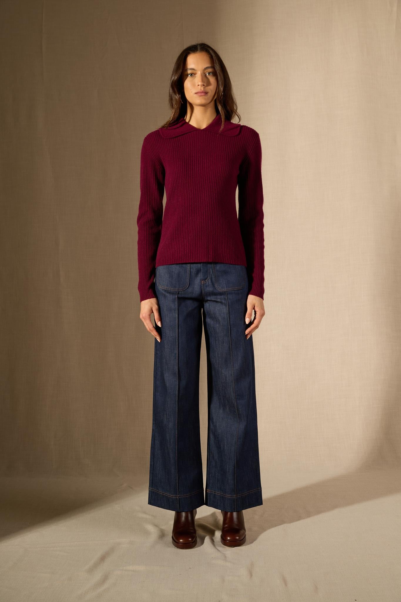 Arlena pull col claudine bordeaux 100% cachemire