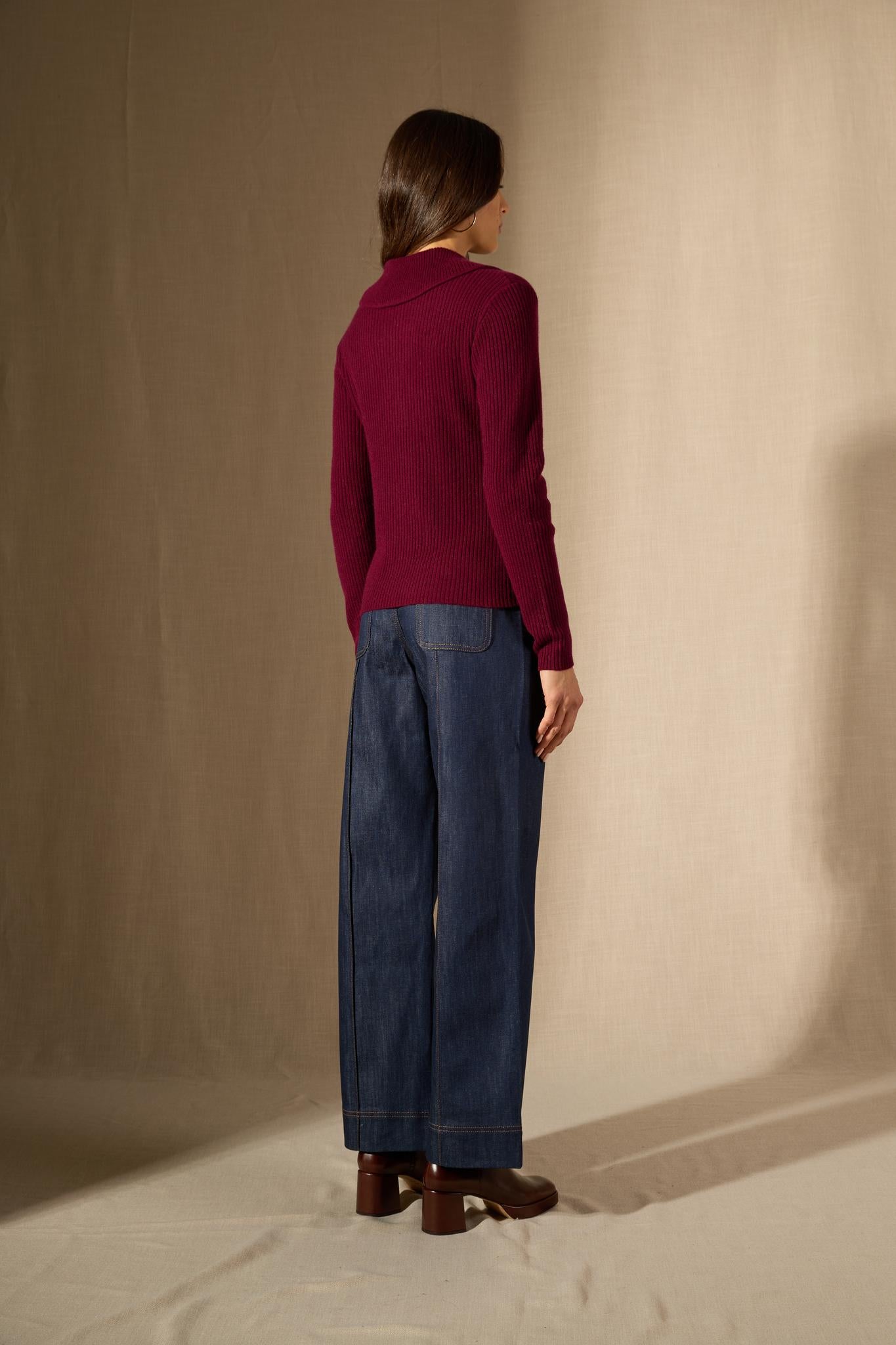 Arlena pull col claudine bordeaux 100% cachemire
