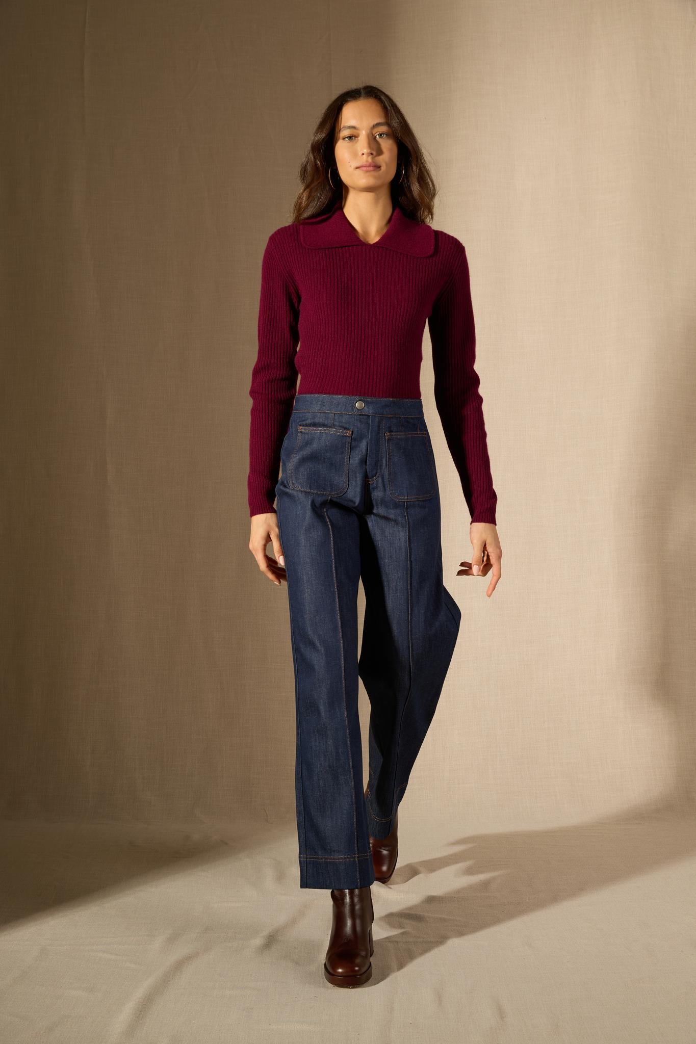 Arlena pull col claudine bordeaux 100% cachemire