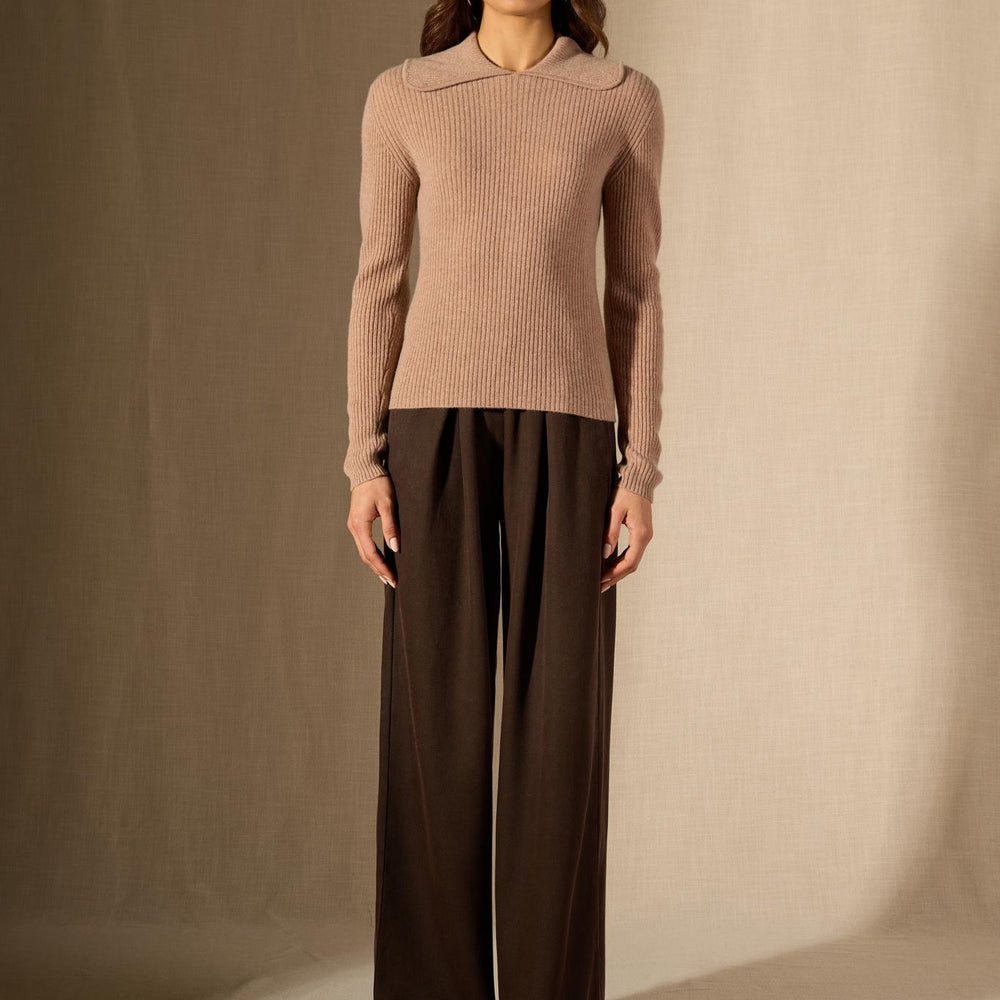 Arlena pull col claudine camel chiné 100% cachemire