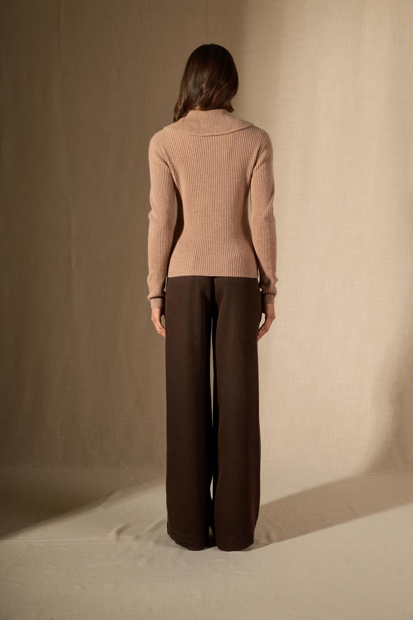 Arlena pull col claudine camel chiné 100% cachemire