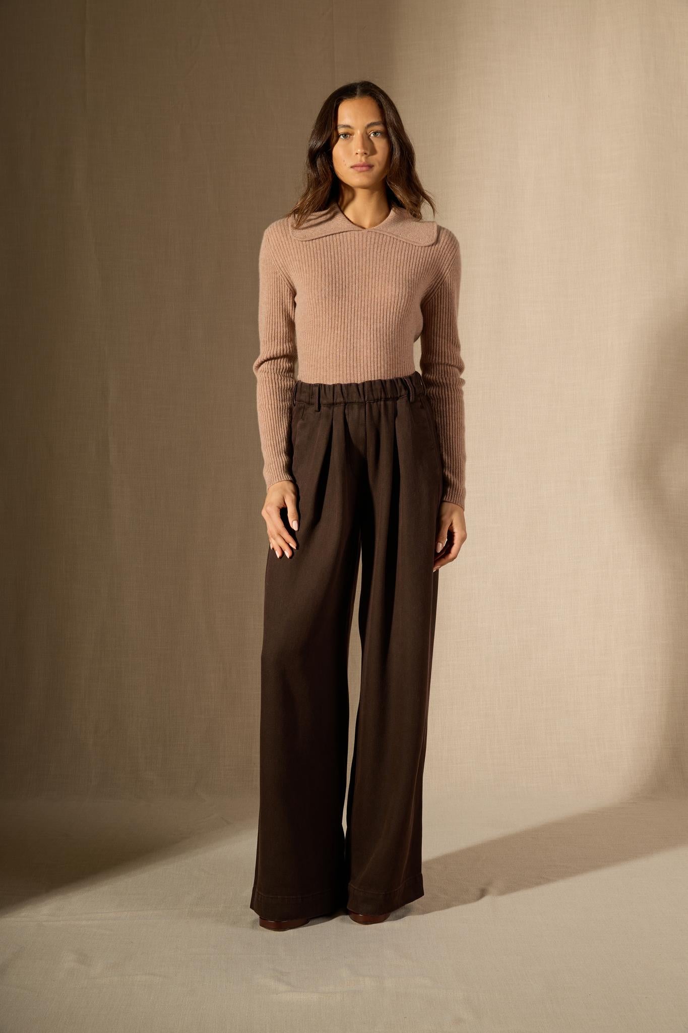 Arlena pull col claudine camel chiné 100% cachemire