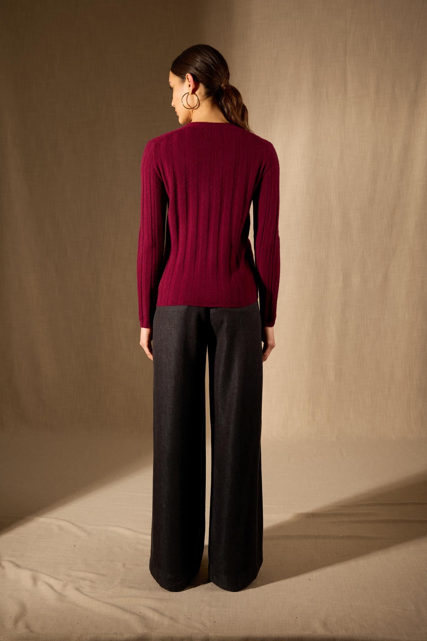 Aurora cardigan col v bordeaux 100% cachemire