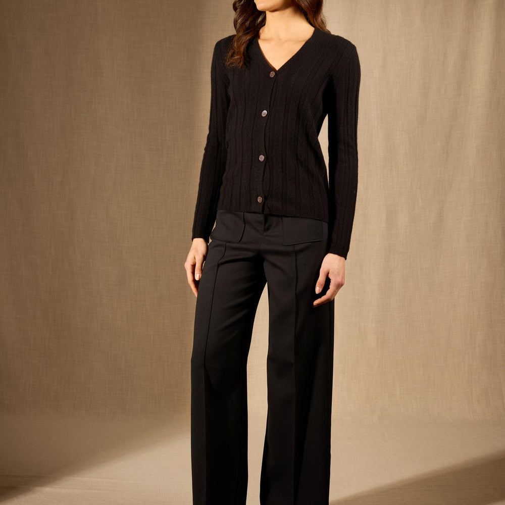 Aurora cardigan col v noir 100% cachemire