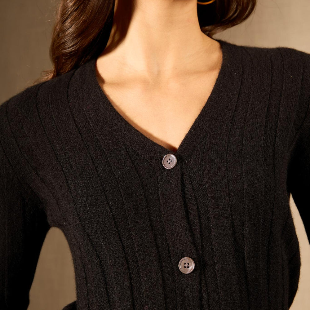 Aurora cardigan col v noir 100% cachemire