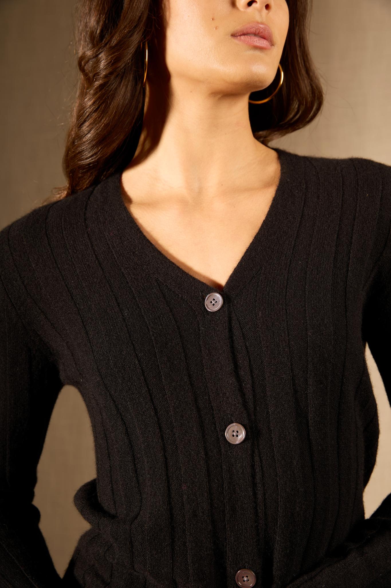 Aurora cardigan col v noir 100% cachemire