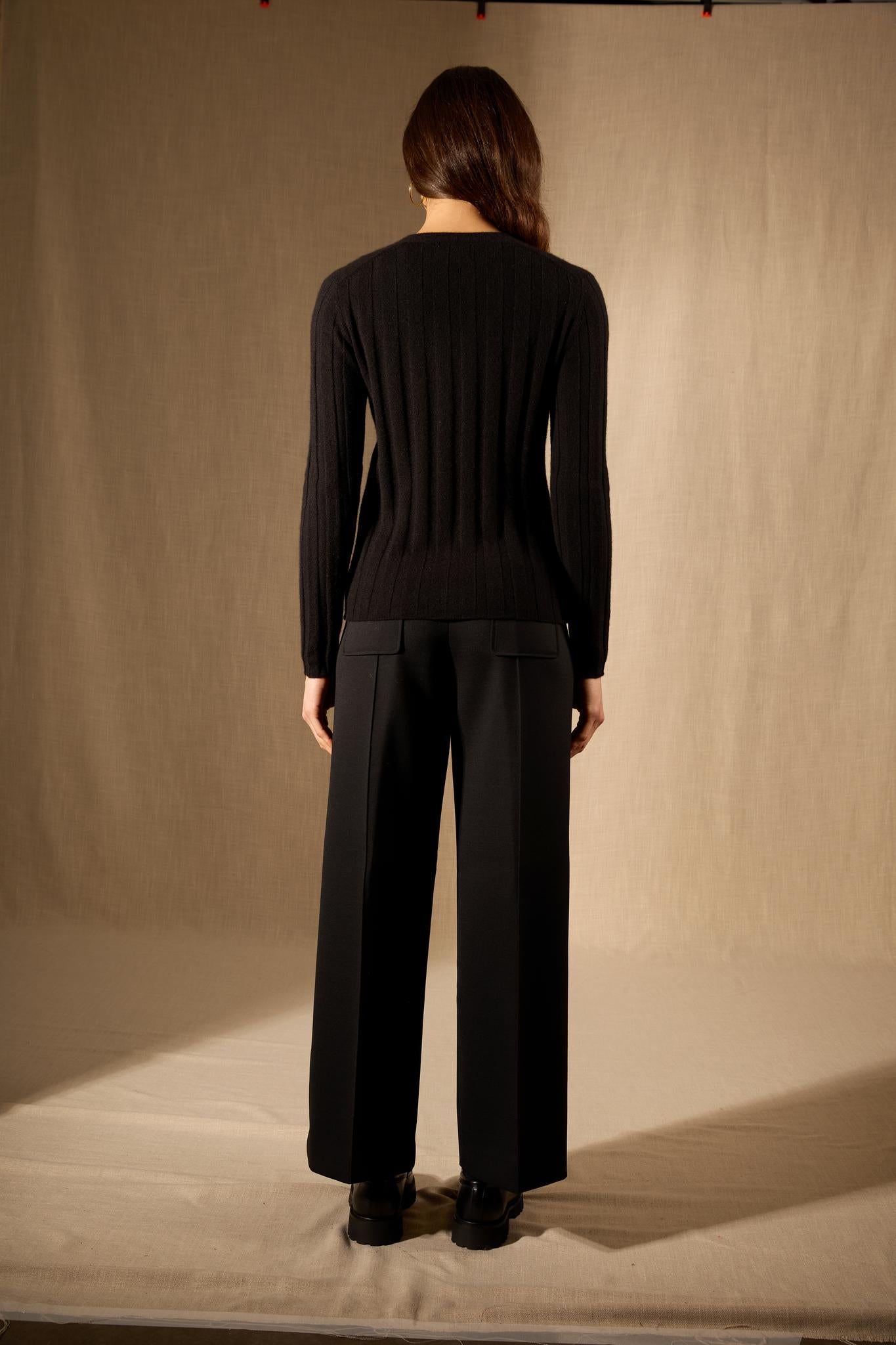 Aurora cardigan col v noir 100% cachemire