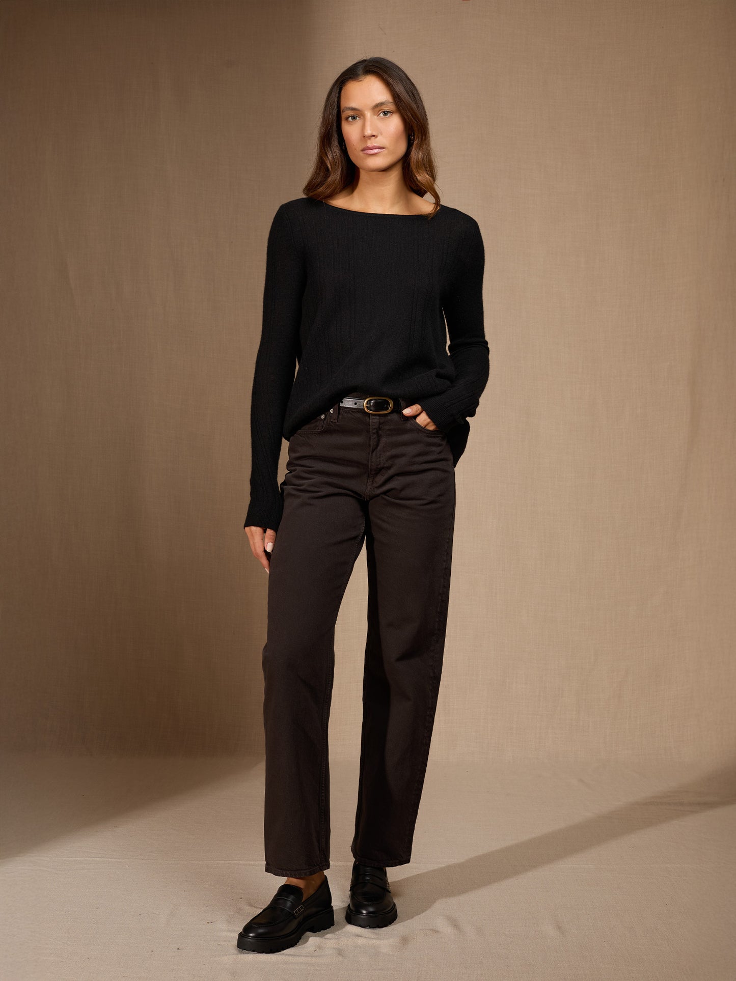 BANTASKIN pull col bateau noir 100% cachemire