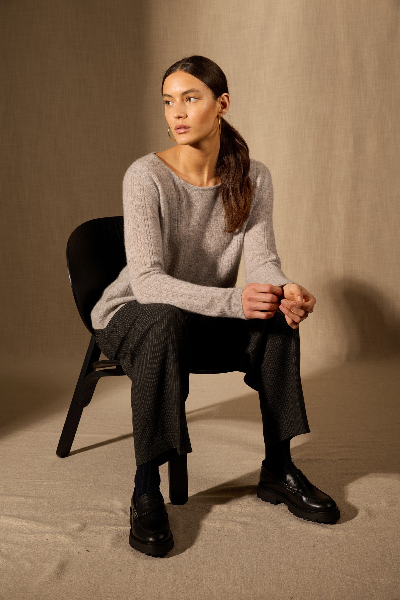 bantaskin pull col bateau nuage chiné 100% cachemire