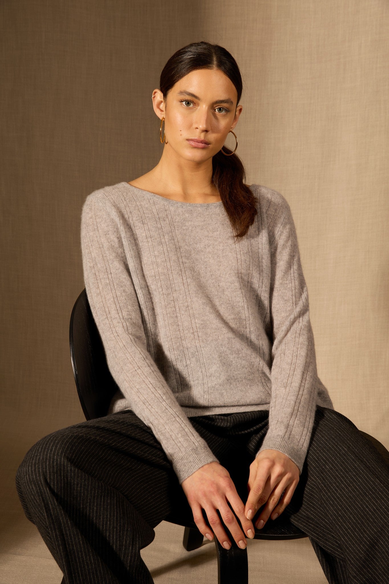 bantaskin pull col bateau nuage chiné 100% cachemire