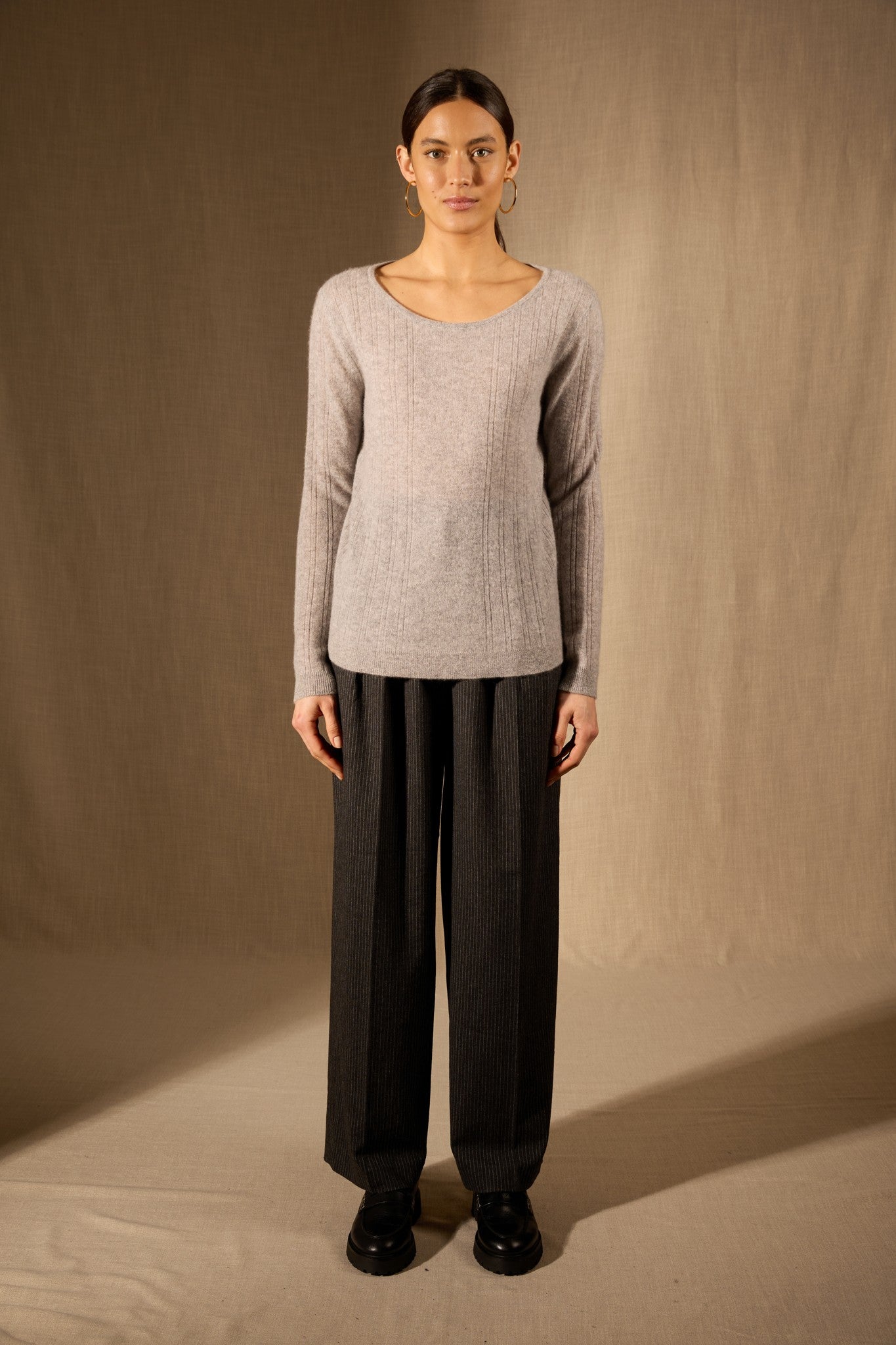 bantaskin pull col bateau nuage chiné 100% cachemire