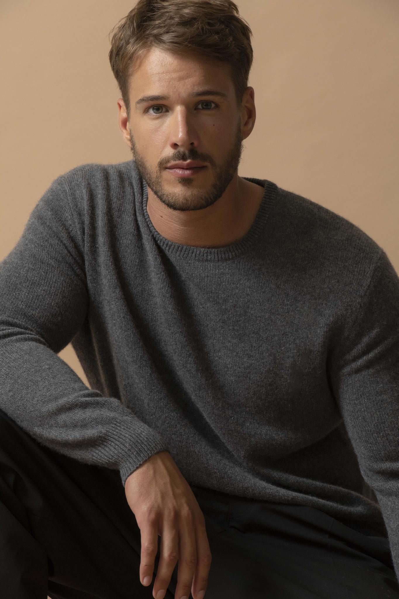 BLAKE pull col rond anthracite chiné 100% cachemire
