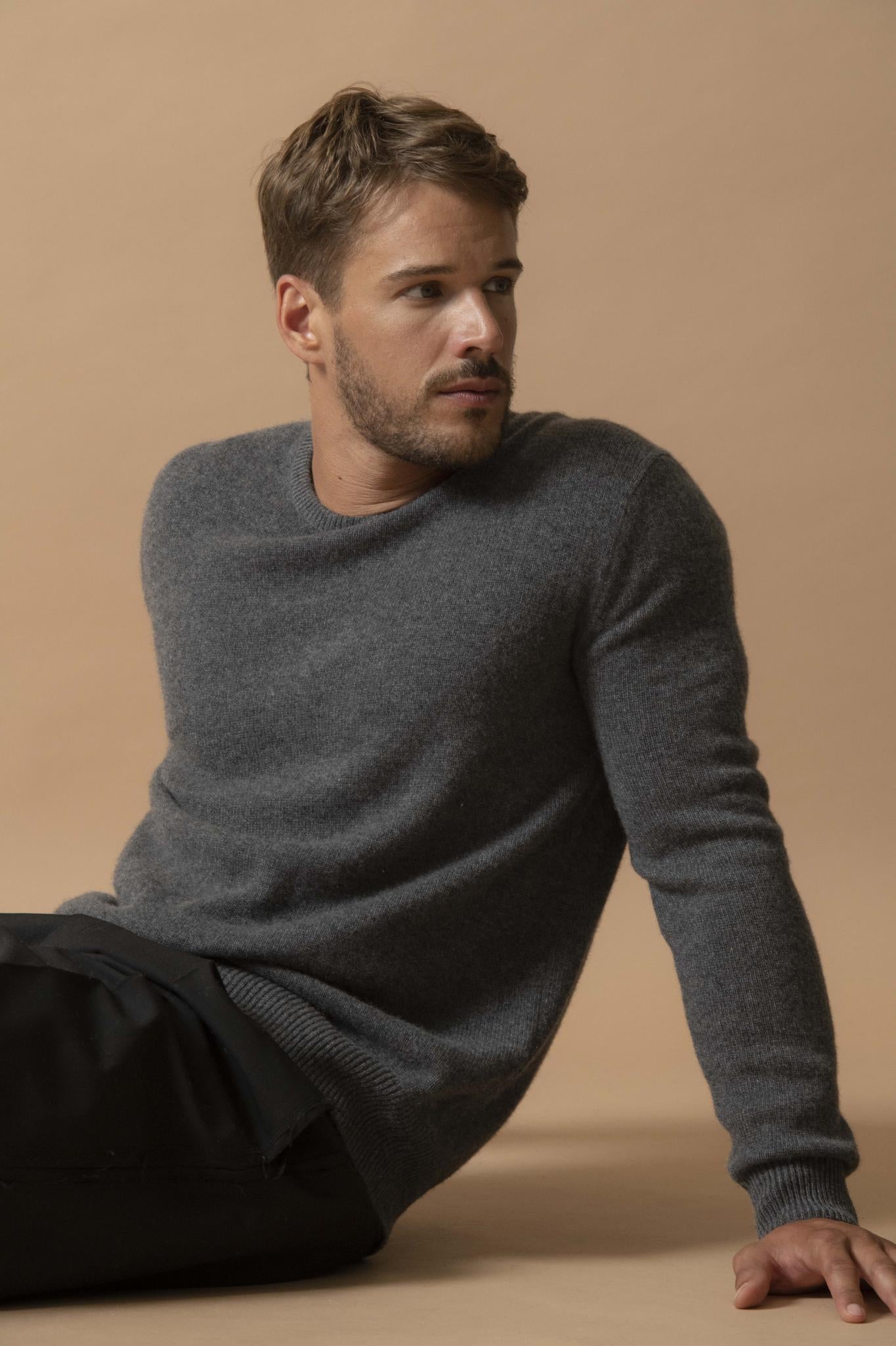 BLAKE pull col rond anthracite chiné 100% cachemire