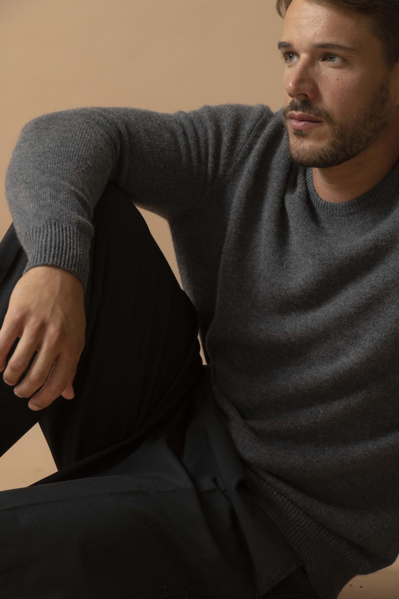BLAKE pull col rond anthracite chiné 100% cachemire