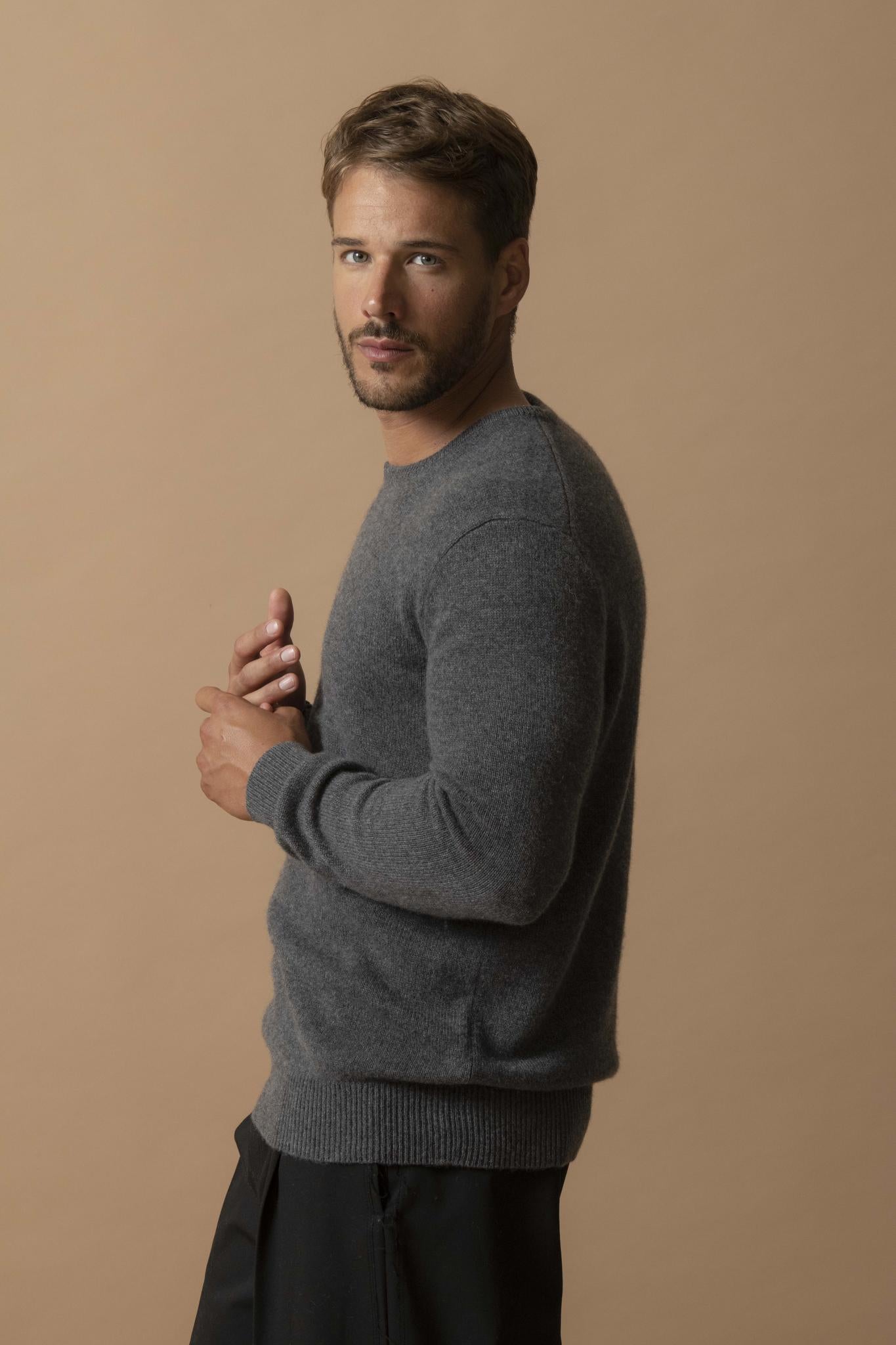 BLAKE pull col rond anthracite chiné 100% cachemire