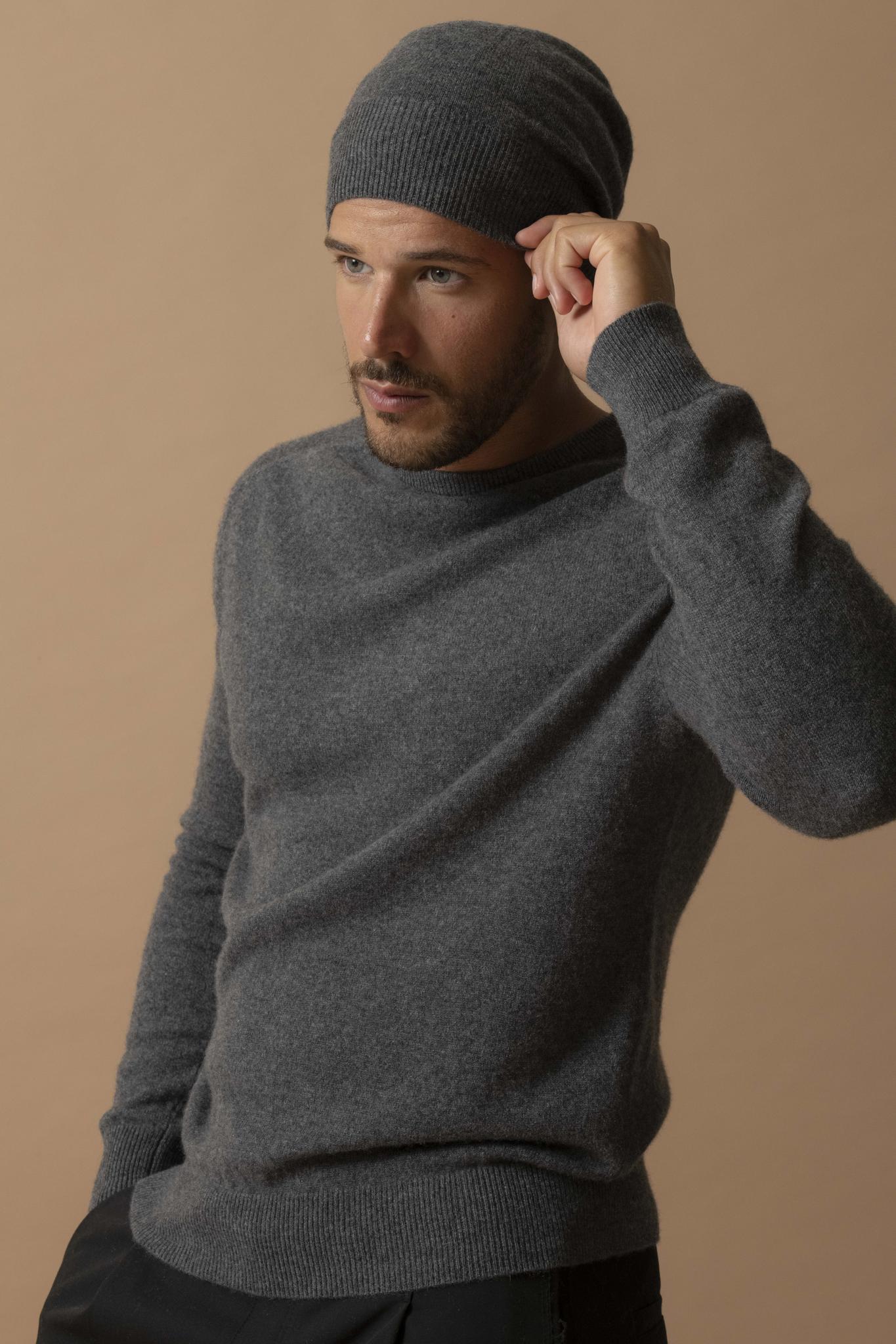 BLAKE pull col rond anthracite chiné 100% cachemire