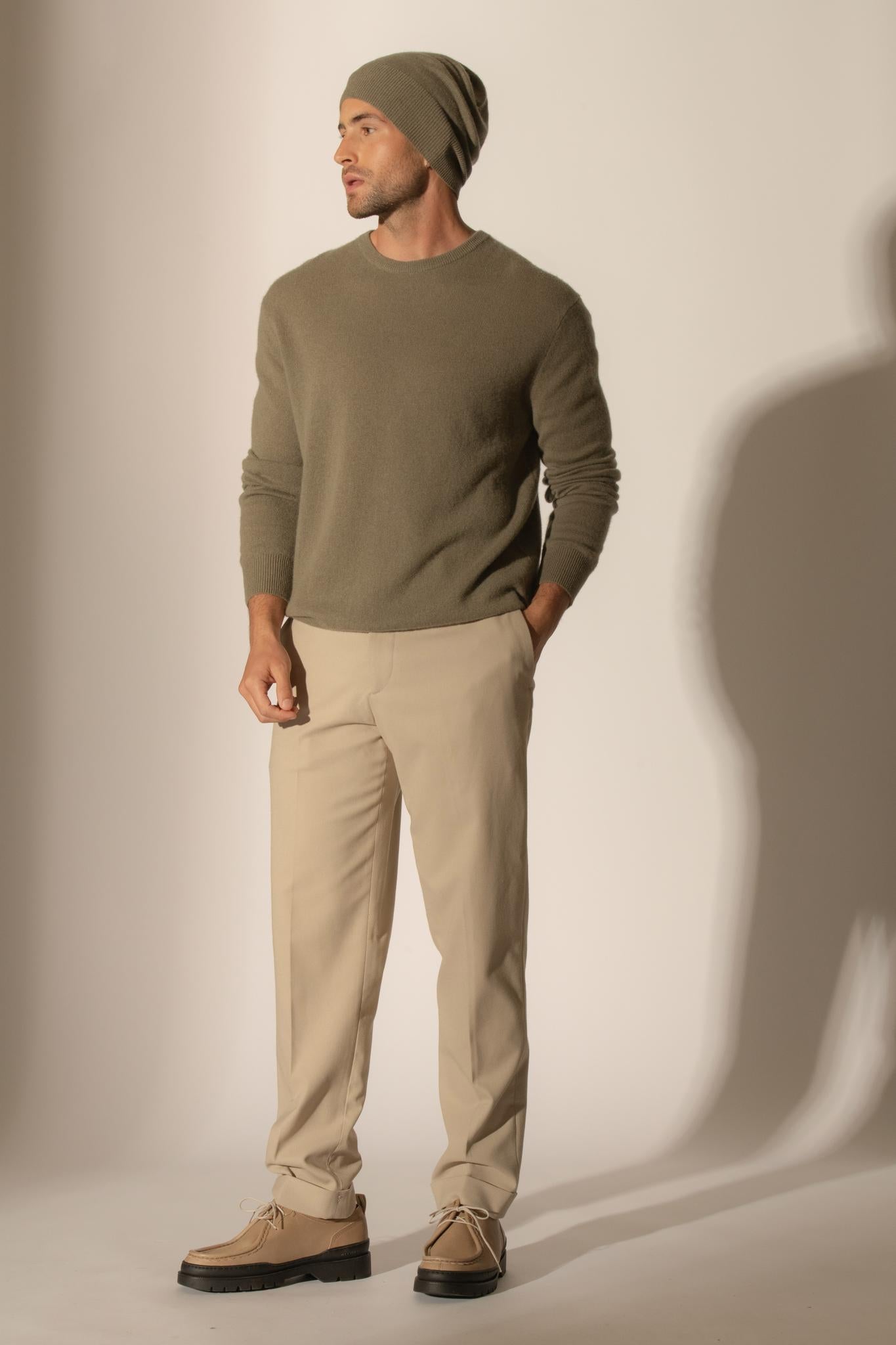 BLAKE pull col rond army 100% cachemire