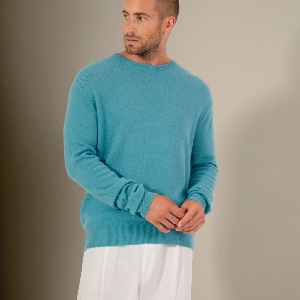 blake pull col rond bleu vert 100% cachemire