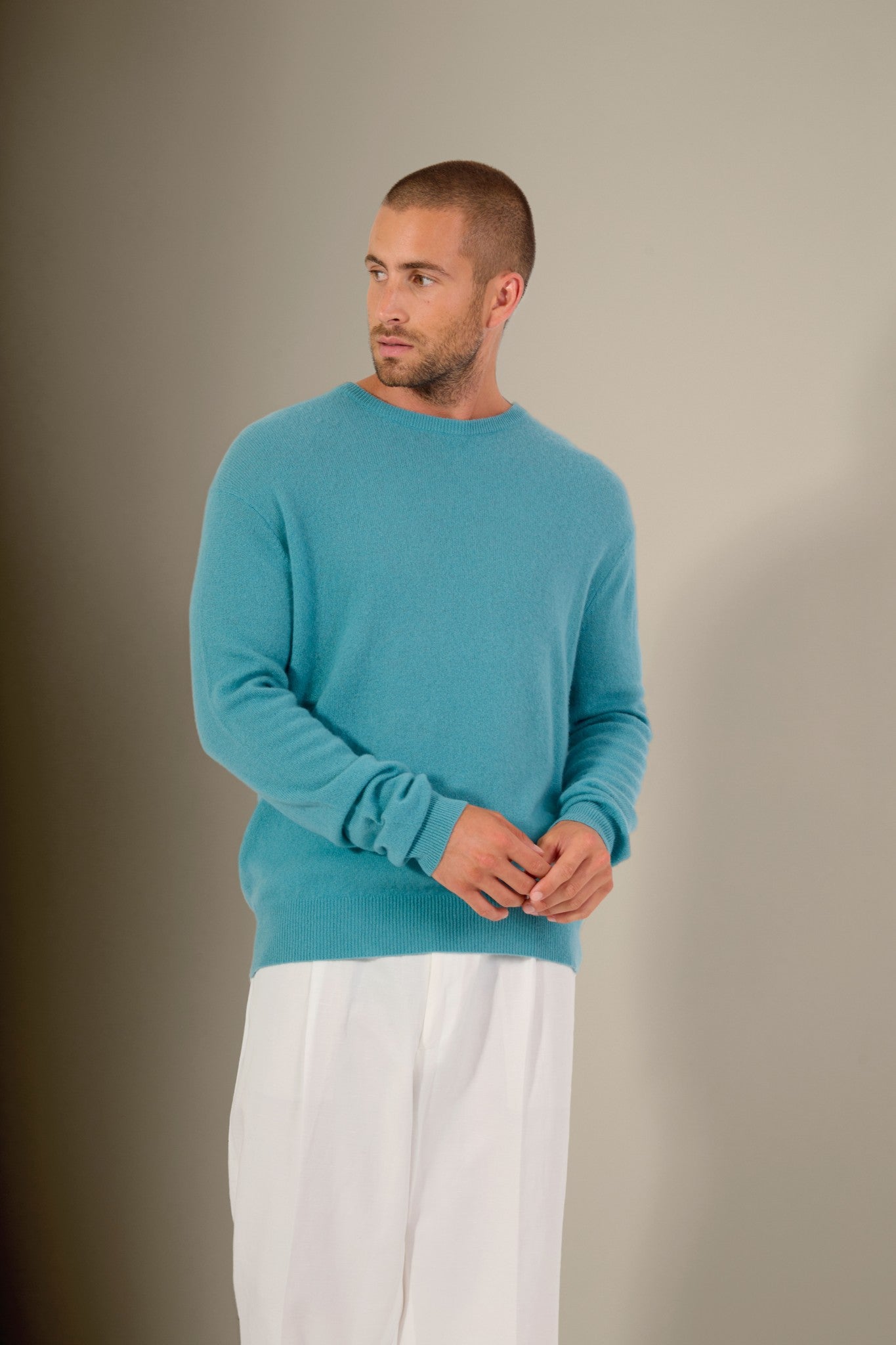 blake pull col rond bleu vert 100% cachemire