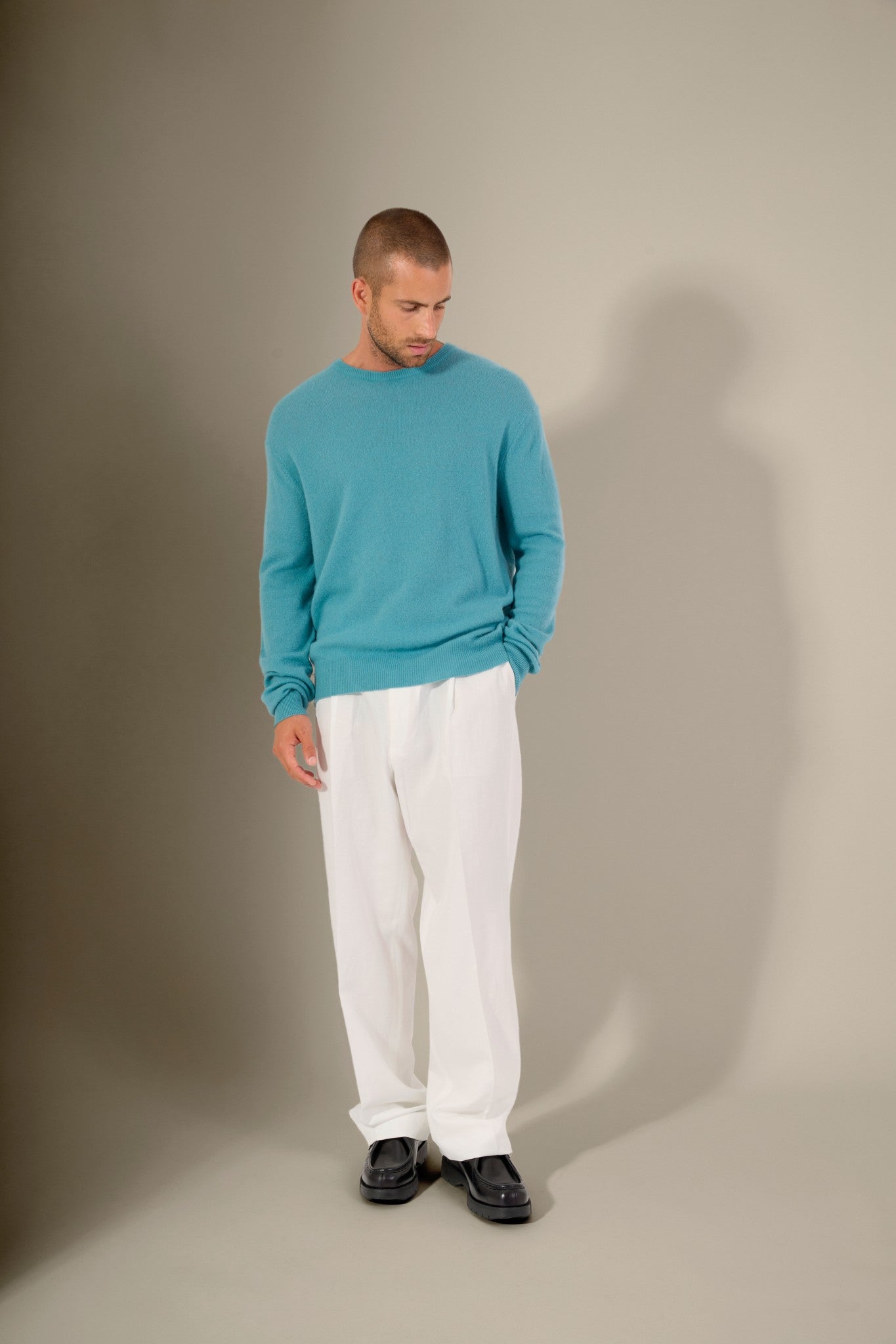 blake pull col rond bleu vert 100% cachemire